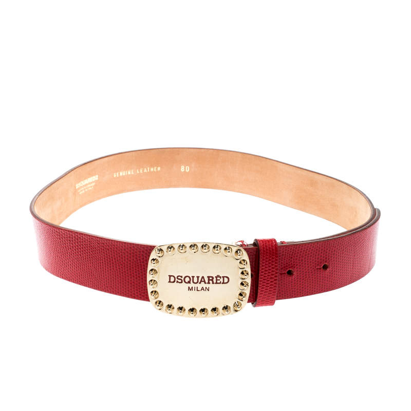 Dsquared2 Red Lizard Embossed Leather Belt 80CM