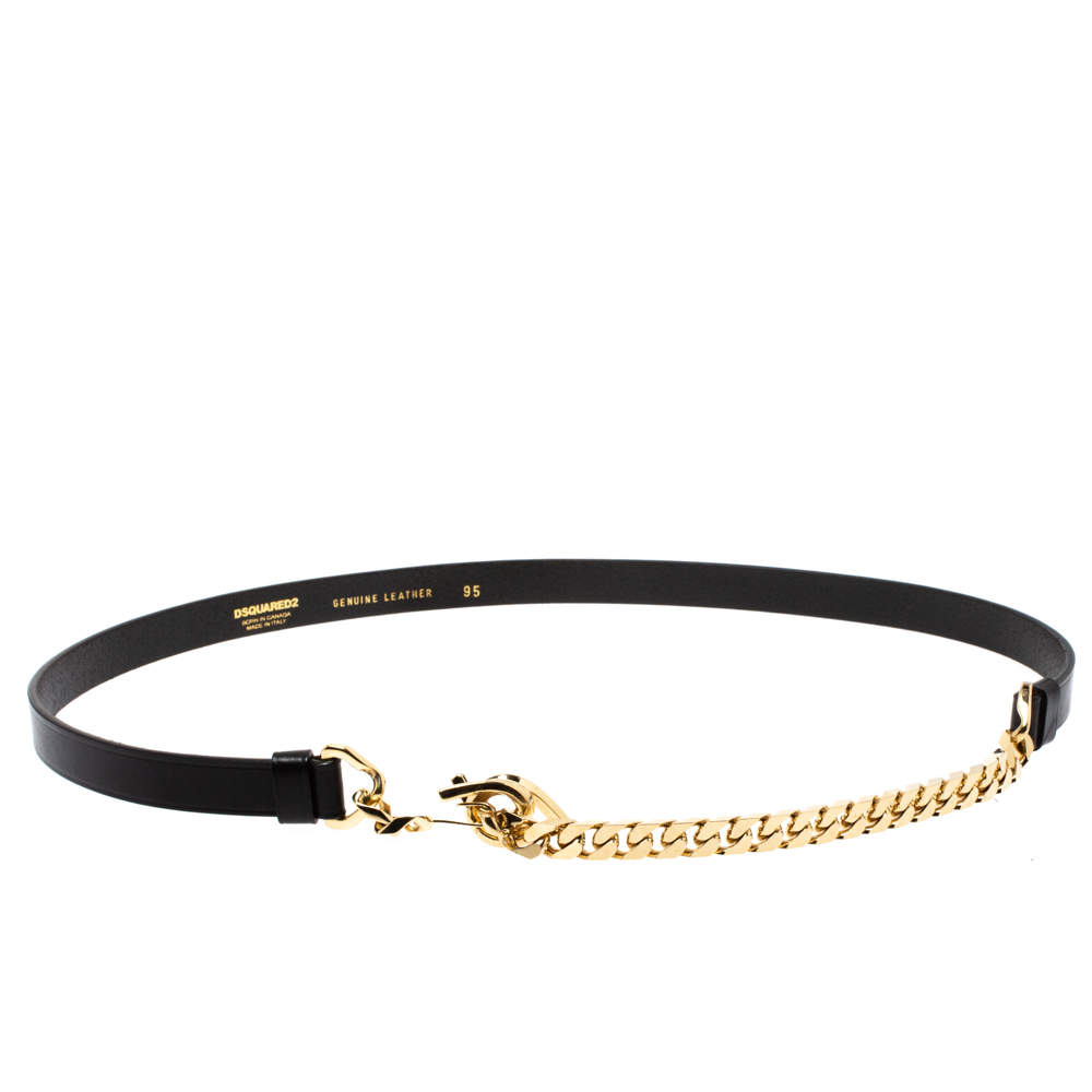 Dsquared2 Black Leather Chain Belt 95CM