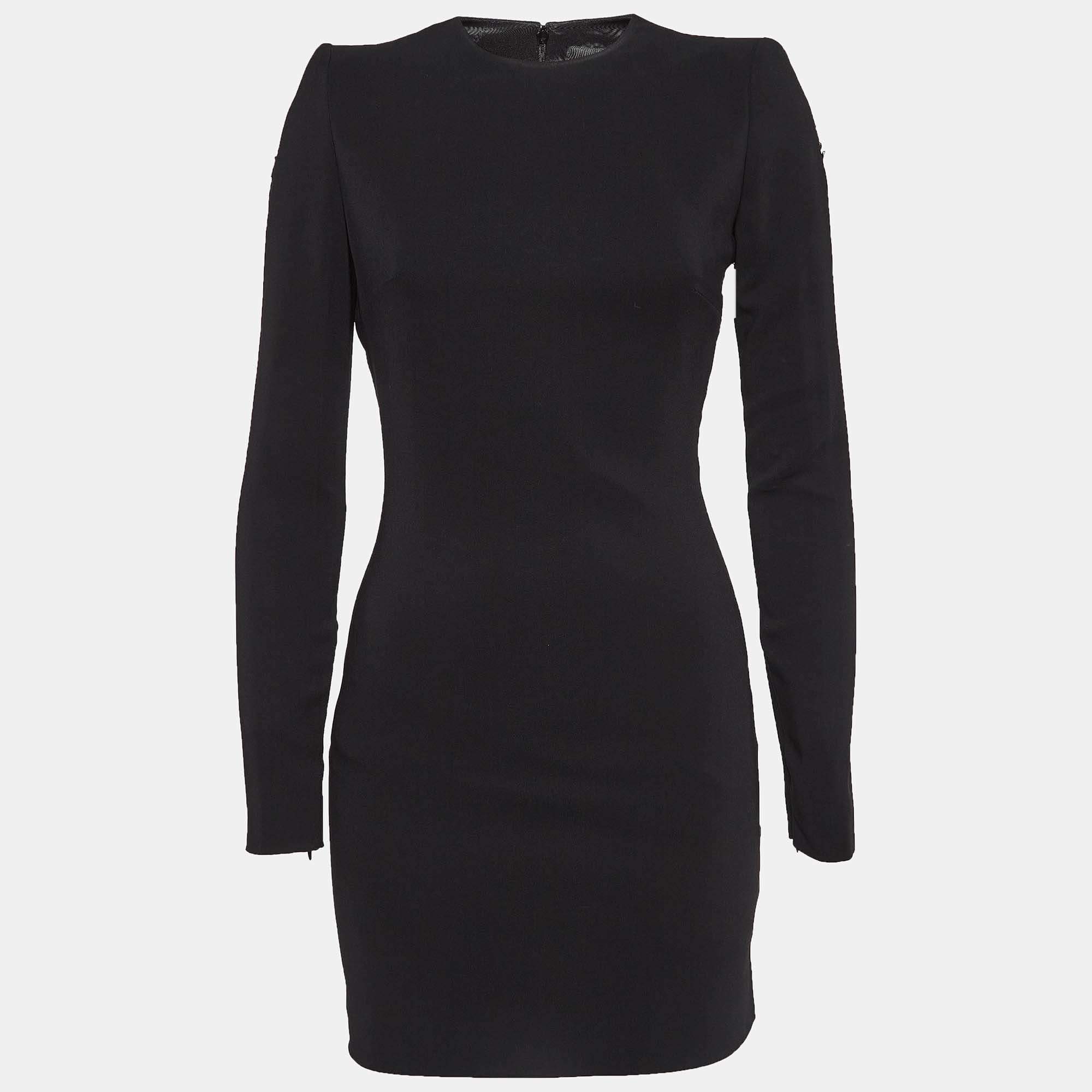 Dsquared2 Black Mesh Trim Crepe Zipper Detail Mini Dress S