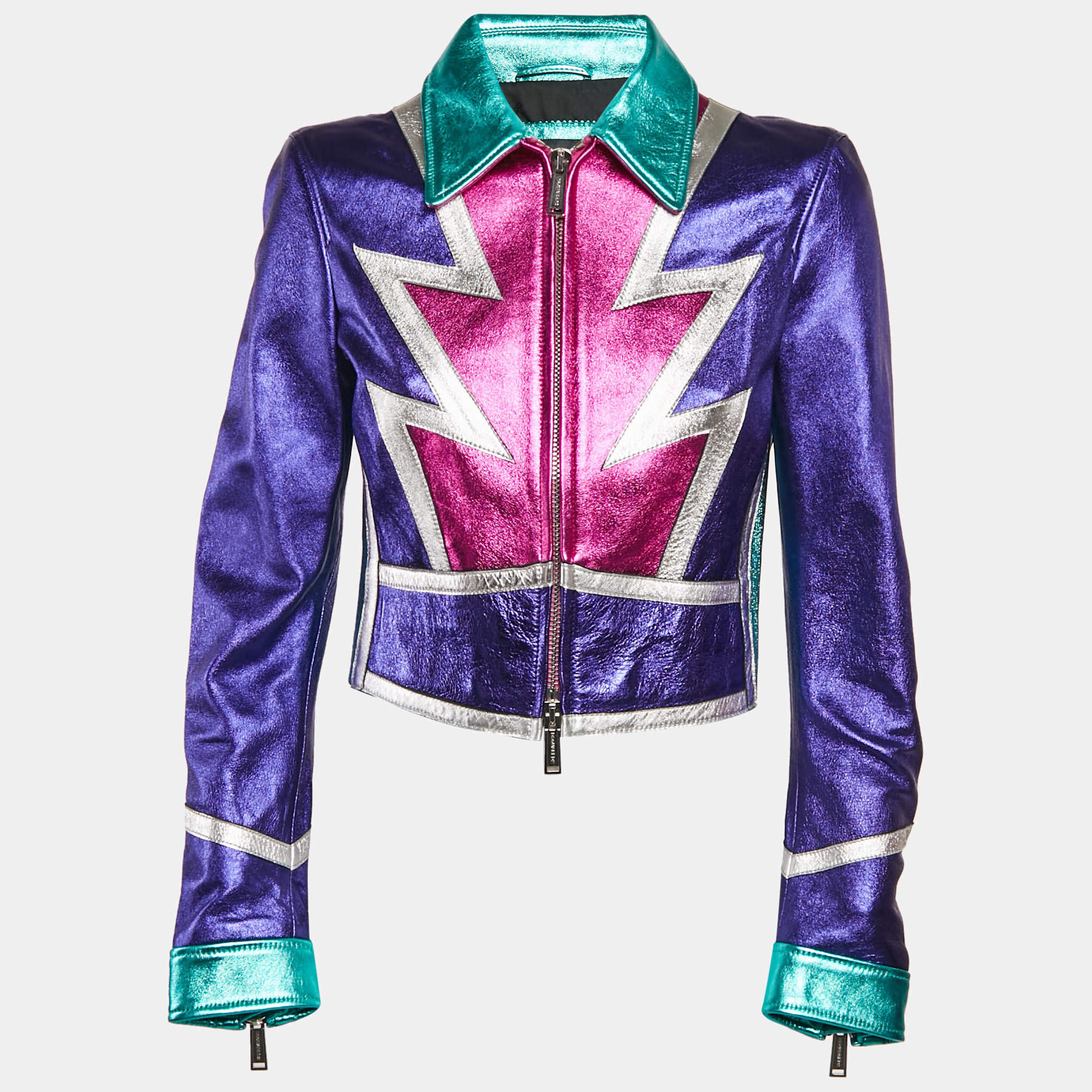 Dsquared2 Multicolor Leather Paneled Glam Rock Biker Jacket M