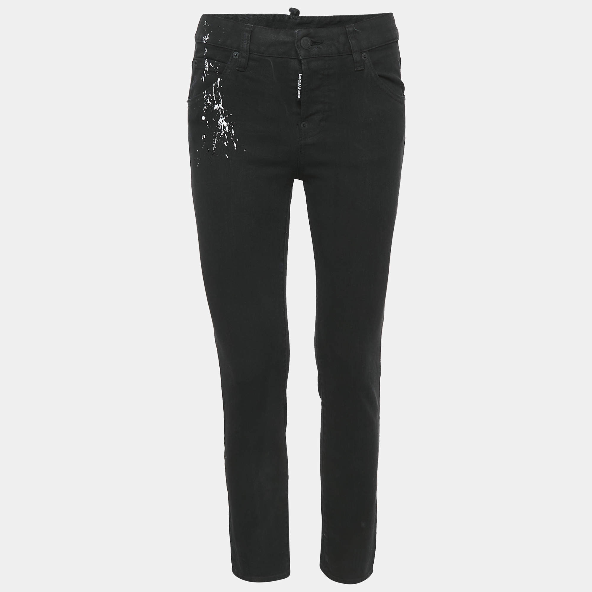 Dsquared2 Black Denim Splash Print Cool Girl Jeans XS Waist 28"