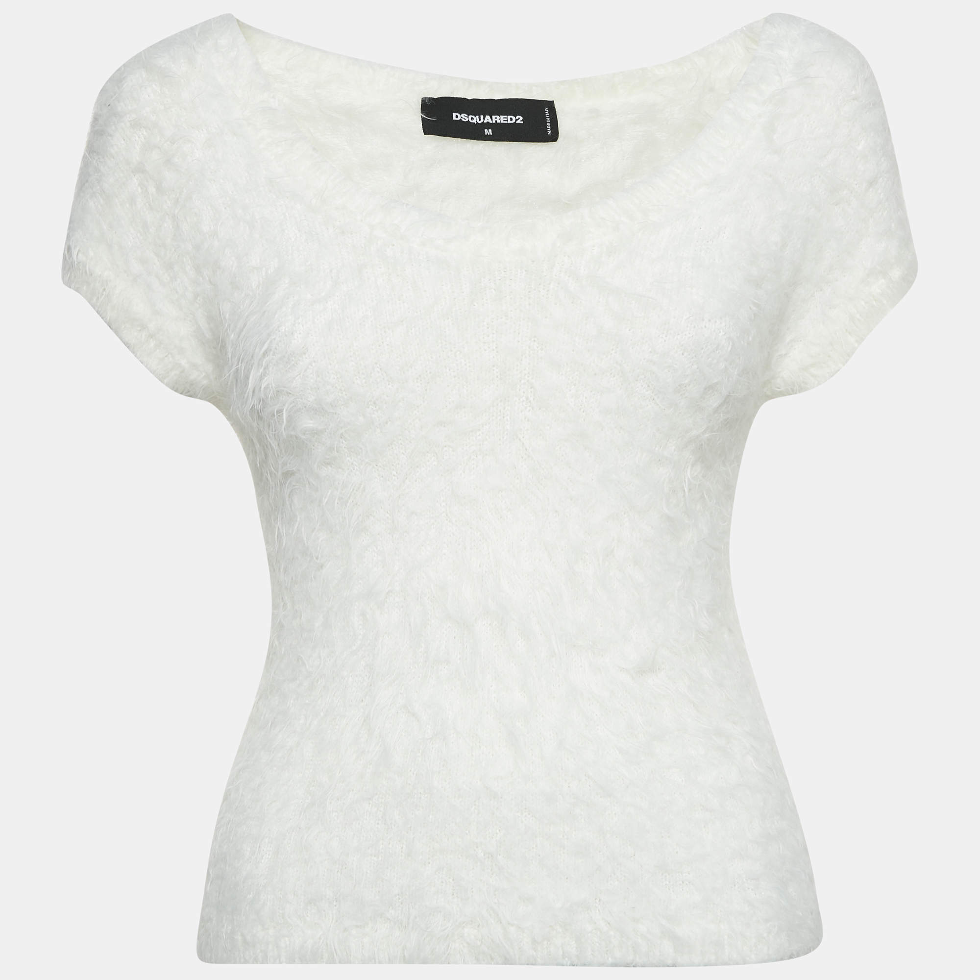 Dsquared2 White Textured Knit Crewneck Top M