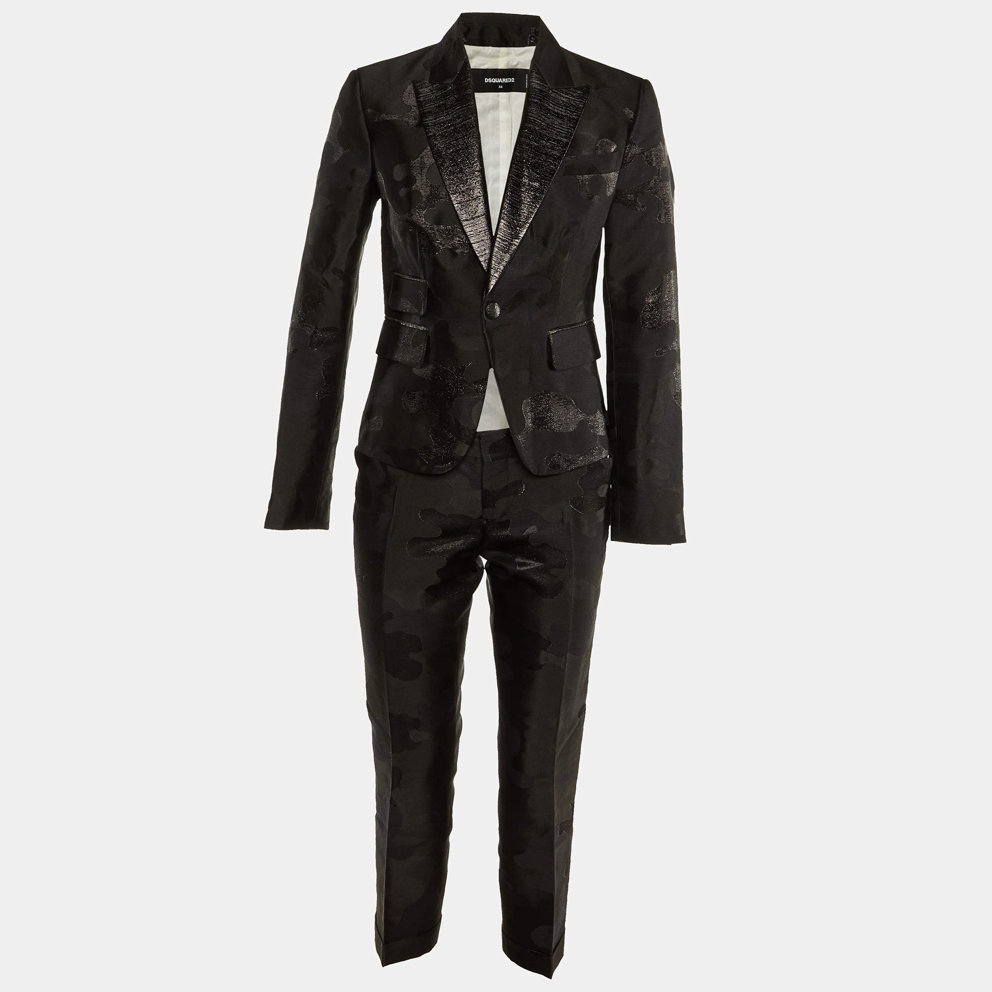 Dsquared2 Black Camo Brocade Tailored Suit M