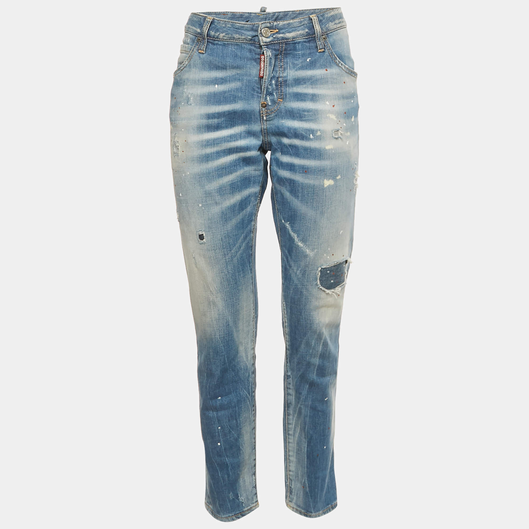 Pre Owned Dsquared2 Blue Painted Denim Cool Girl Jeans L Waist 34"