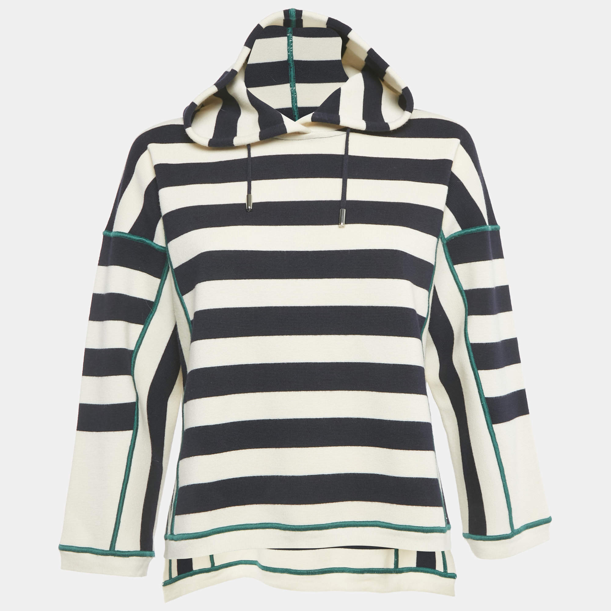 Pre Owned Dsquared2 Cream/ Navy Blue Striped Wool Knit Hoodie M