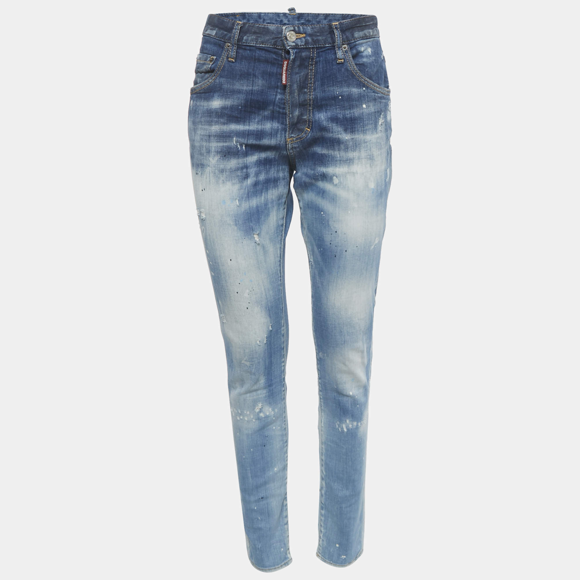Pre Owned Dsquared2 Blue Washed Distressed Denim Skinny Dan Jeans S Waist 31" 