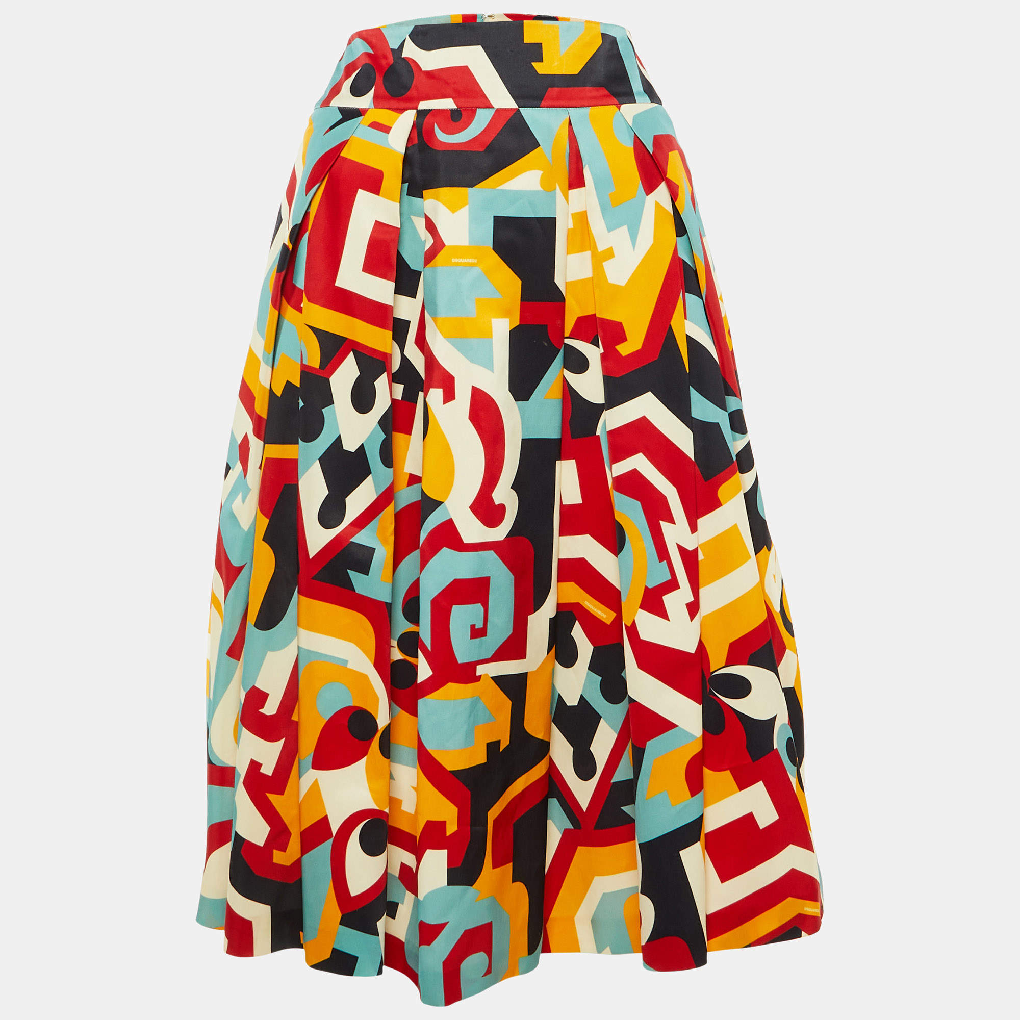 Pre Owned Dsquared2 Multicolor Printed Silk Pleated Midi Skirt S