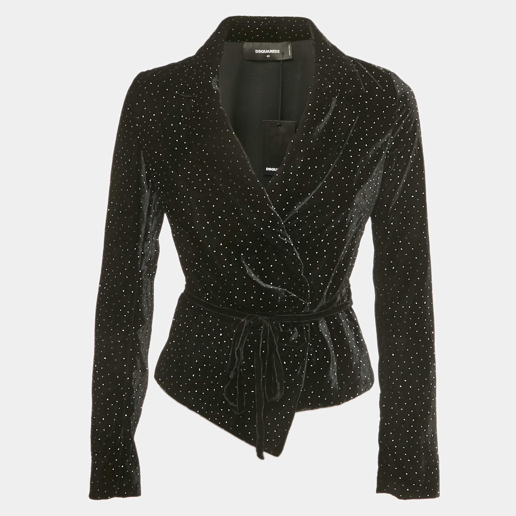 Pre Owned Dsquared2 Black Embellished Velvet Wrap Blazer S 