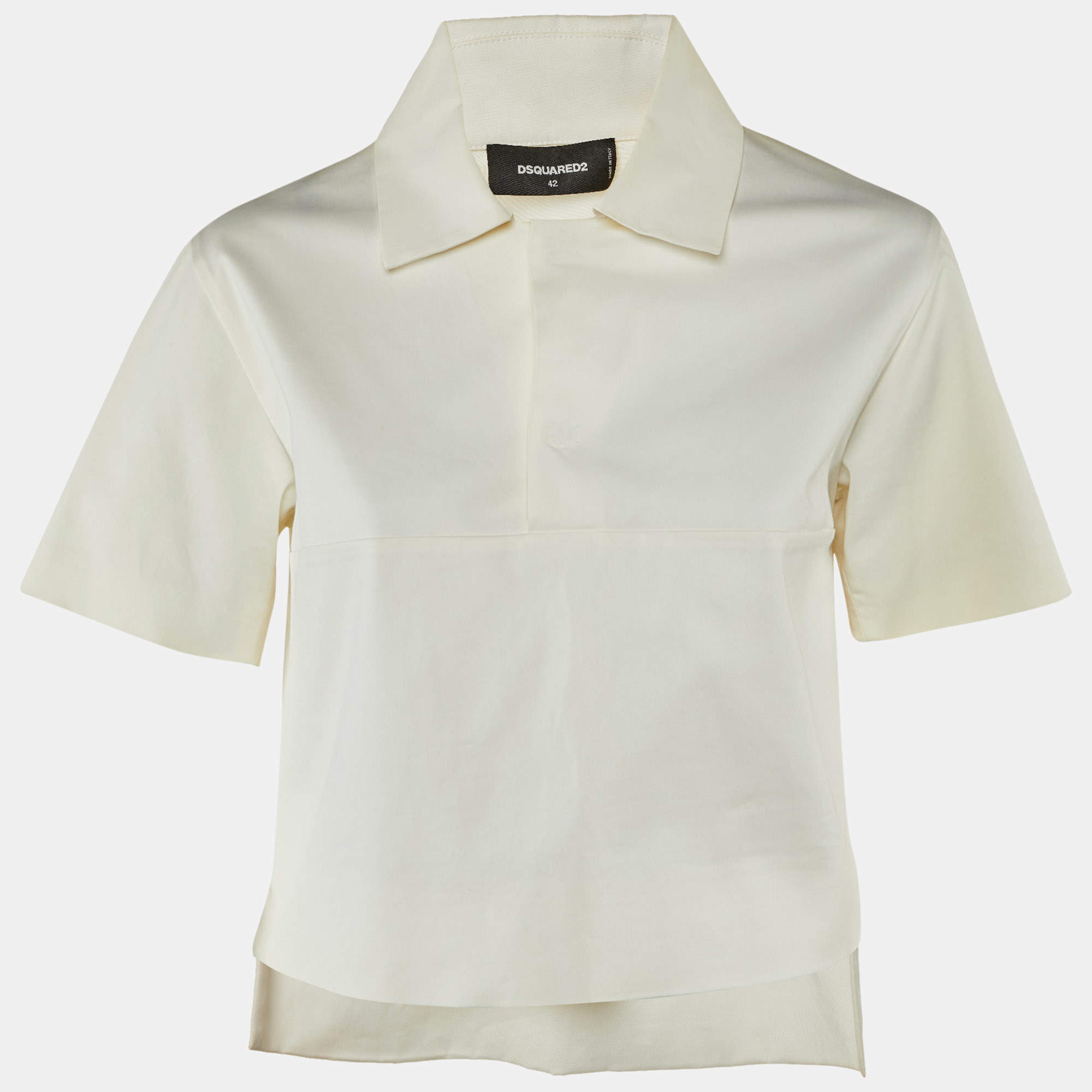 Pre Owned Dsquared2 White Cotton High Low Top M