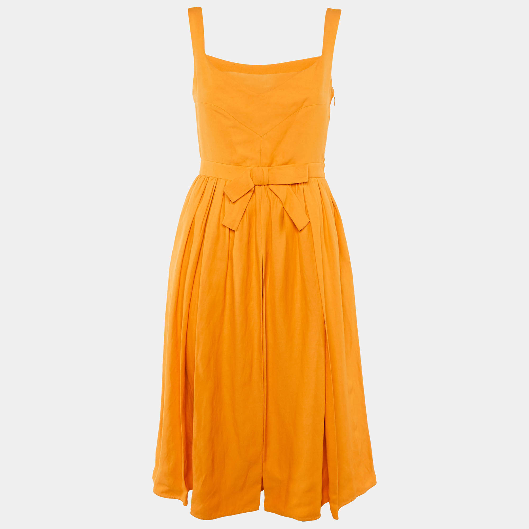 Pre Owned Dsquared2 Orange Crepe Bow Detail Midi Dress M
