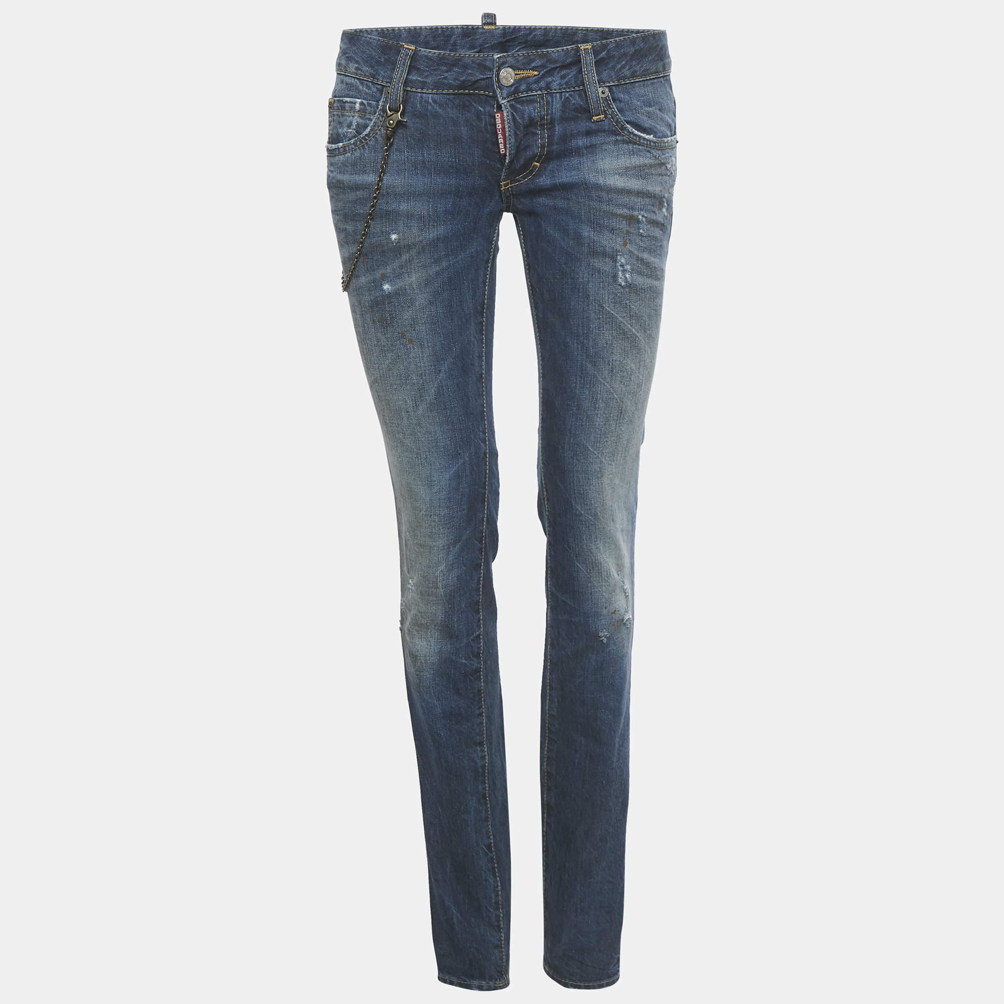 Pre Owned Dsquared2 Blue Denim Distressed Slim Fit Jeans S Waist 30"