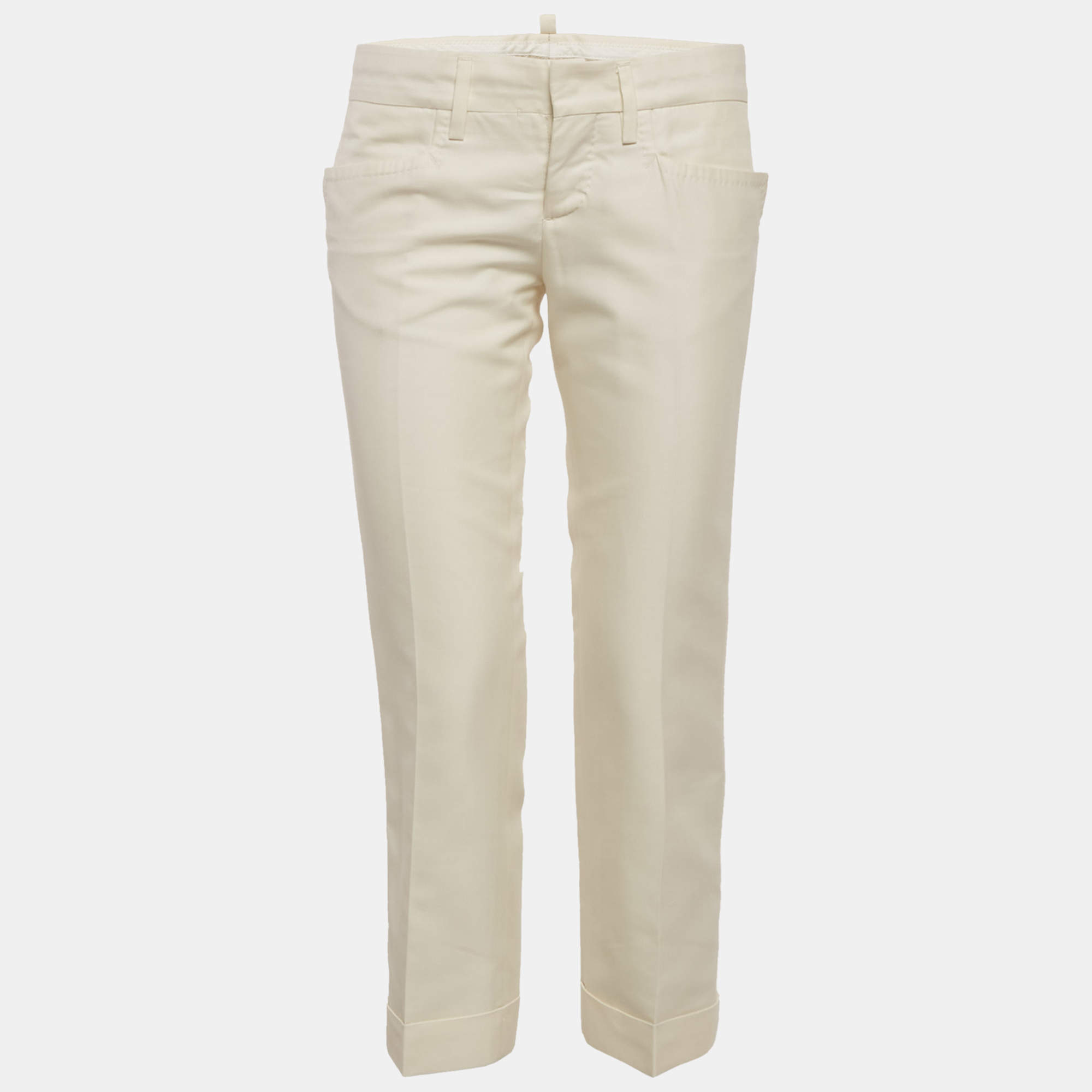 Pre Owned Dsquared2 Cream Cotton Blend Capri Trousers M