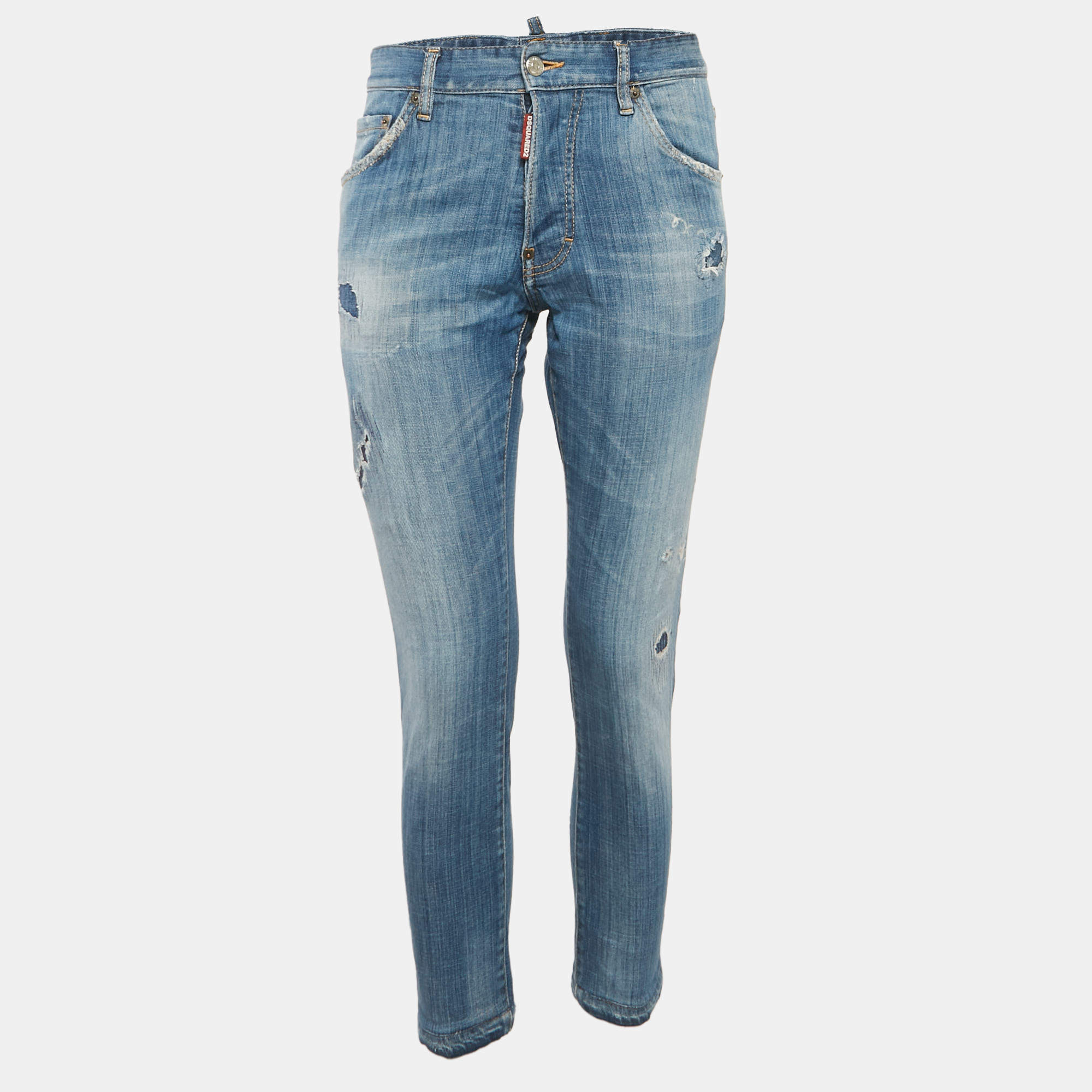 مملوكة مسبقًا  Dsquared2 Blue Denim Distressed Slim Fit Jeans L/Waist 31
