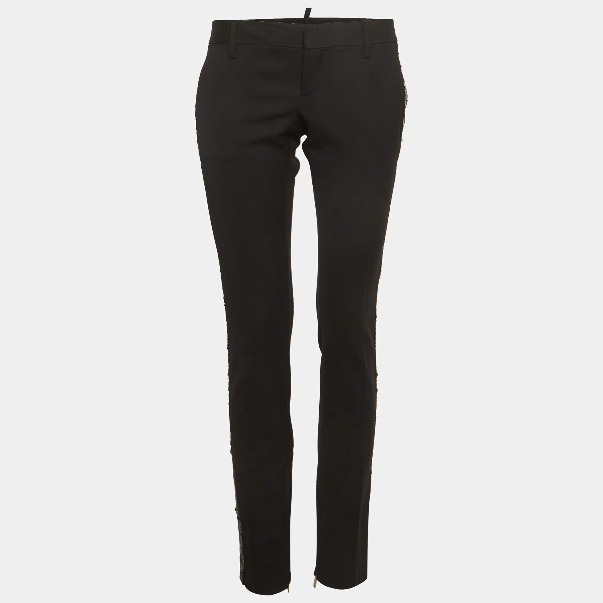 Pre Owned Dsquared2 Black Gabardine Sequin Detail Trousers M