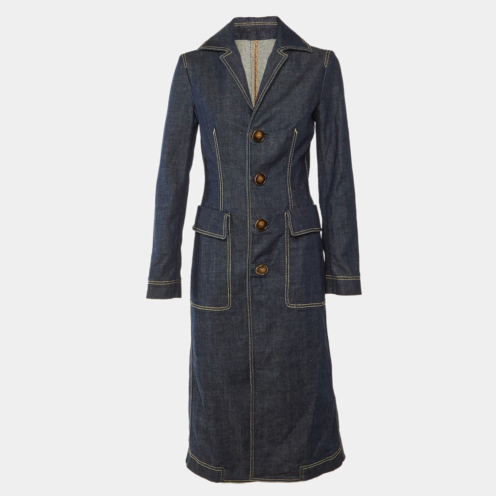 Pre Owned Dsquared2 Navy Blue Denim Buttoned Overcoat M