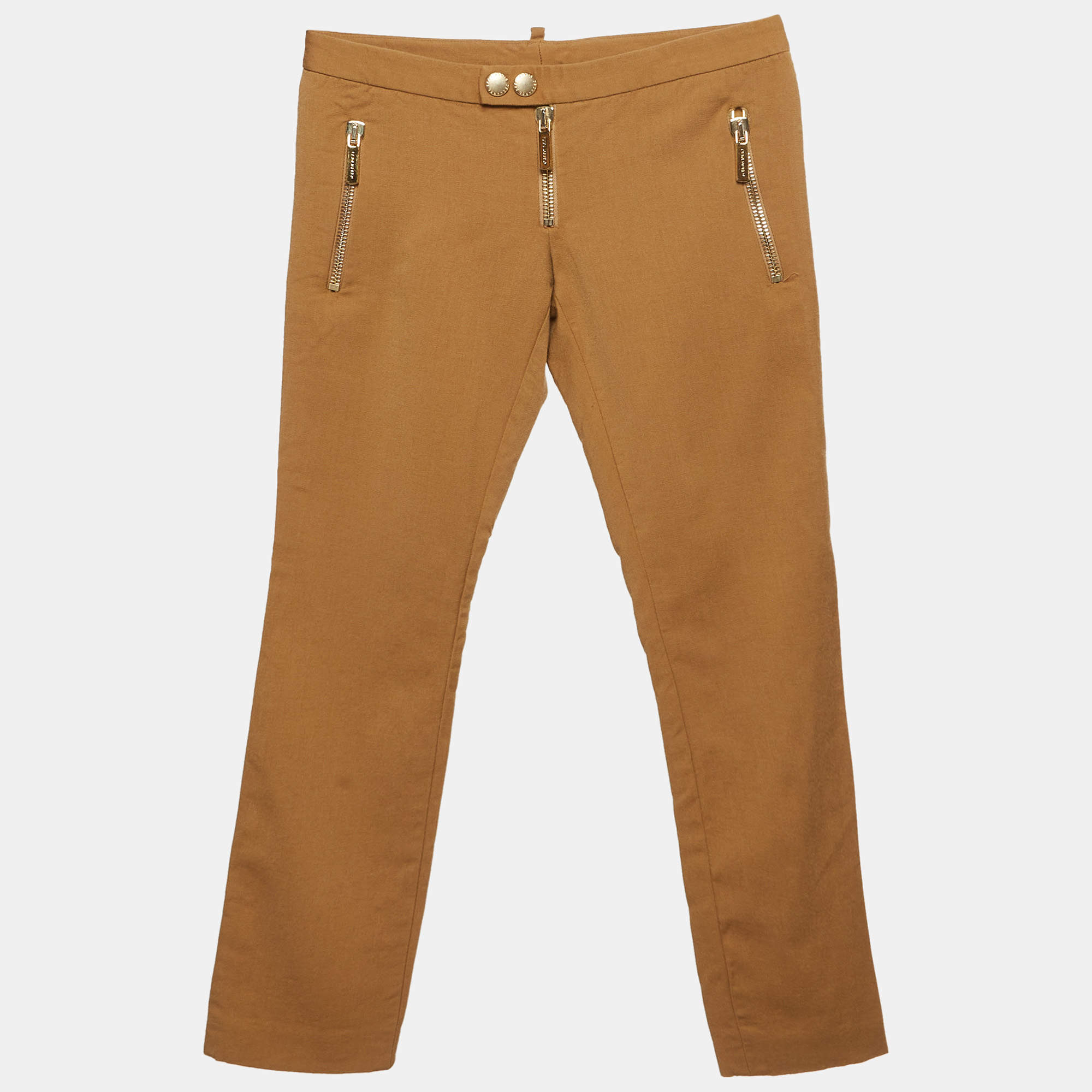 Pre Owned Dsquared2 Brown Cotton Straight Fit Pants S