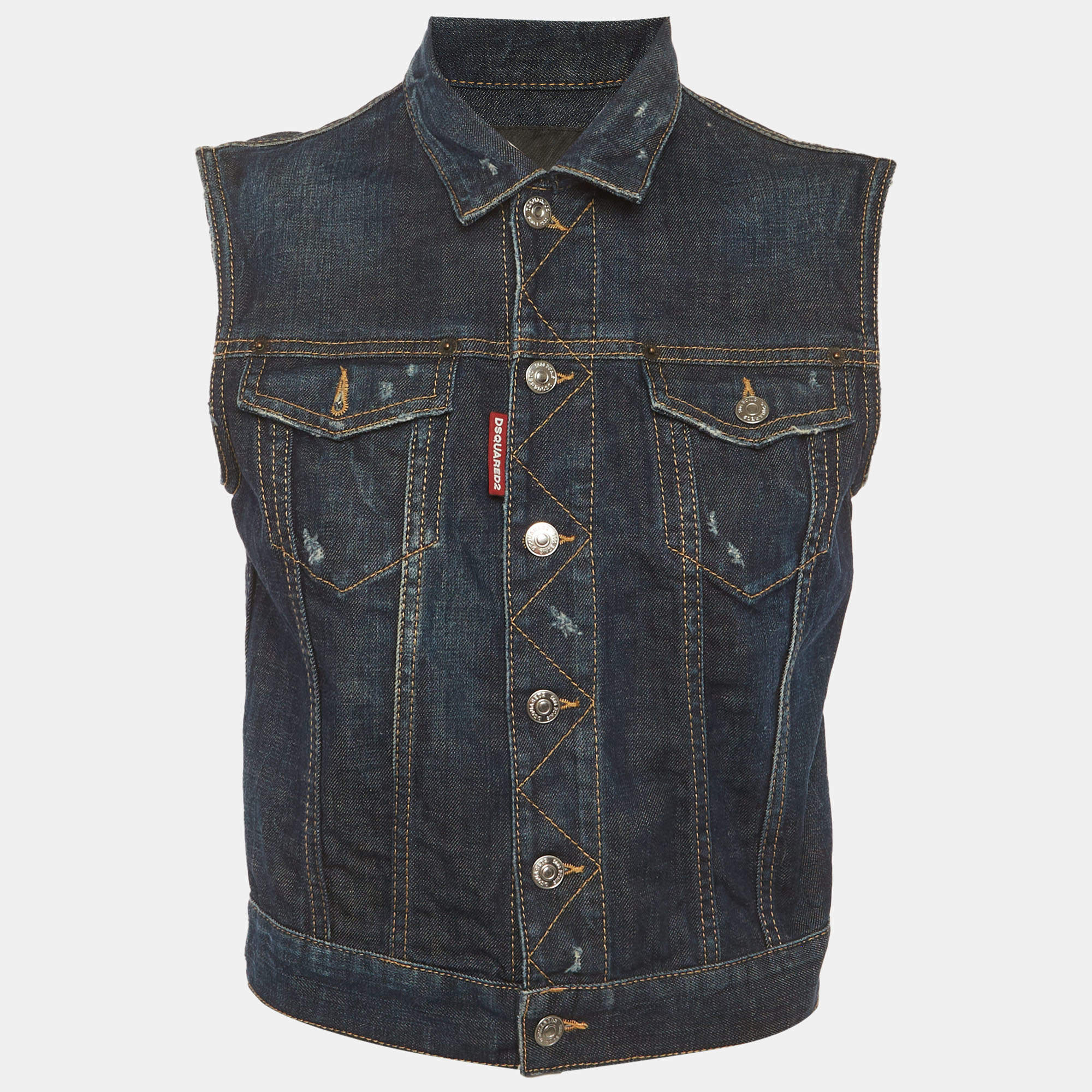 مملوكة مسبقًا Dsquared2 Blue Denim Distressed Vest Jacket M