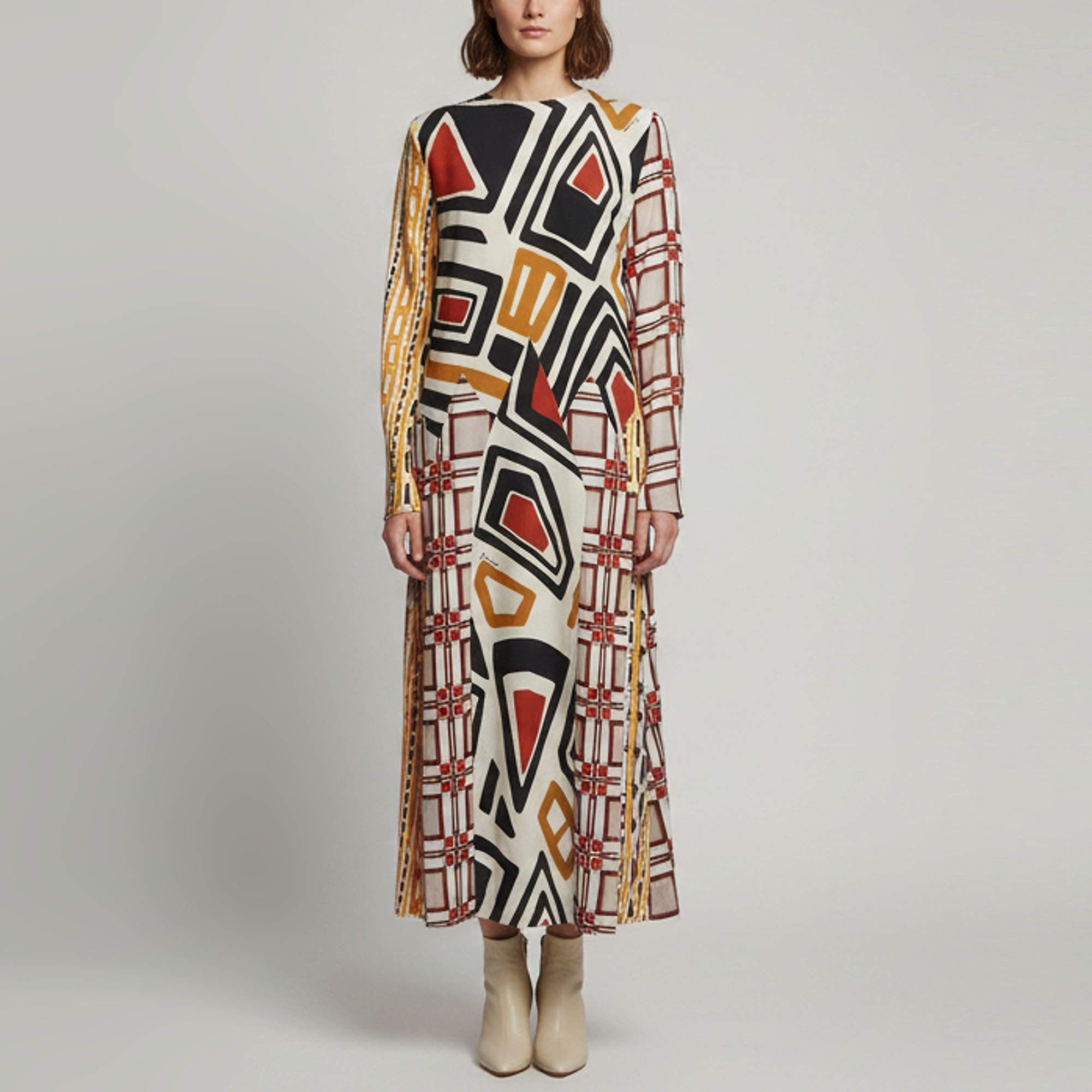 Pre Owned Dsquared2 Multicolor Printed Satin Long Sleeve Midi Dress M