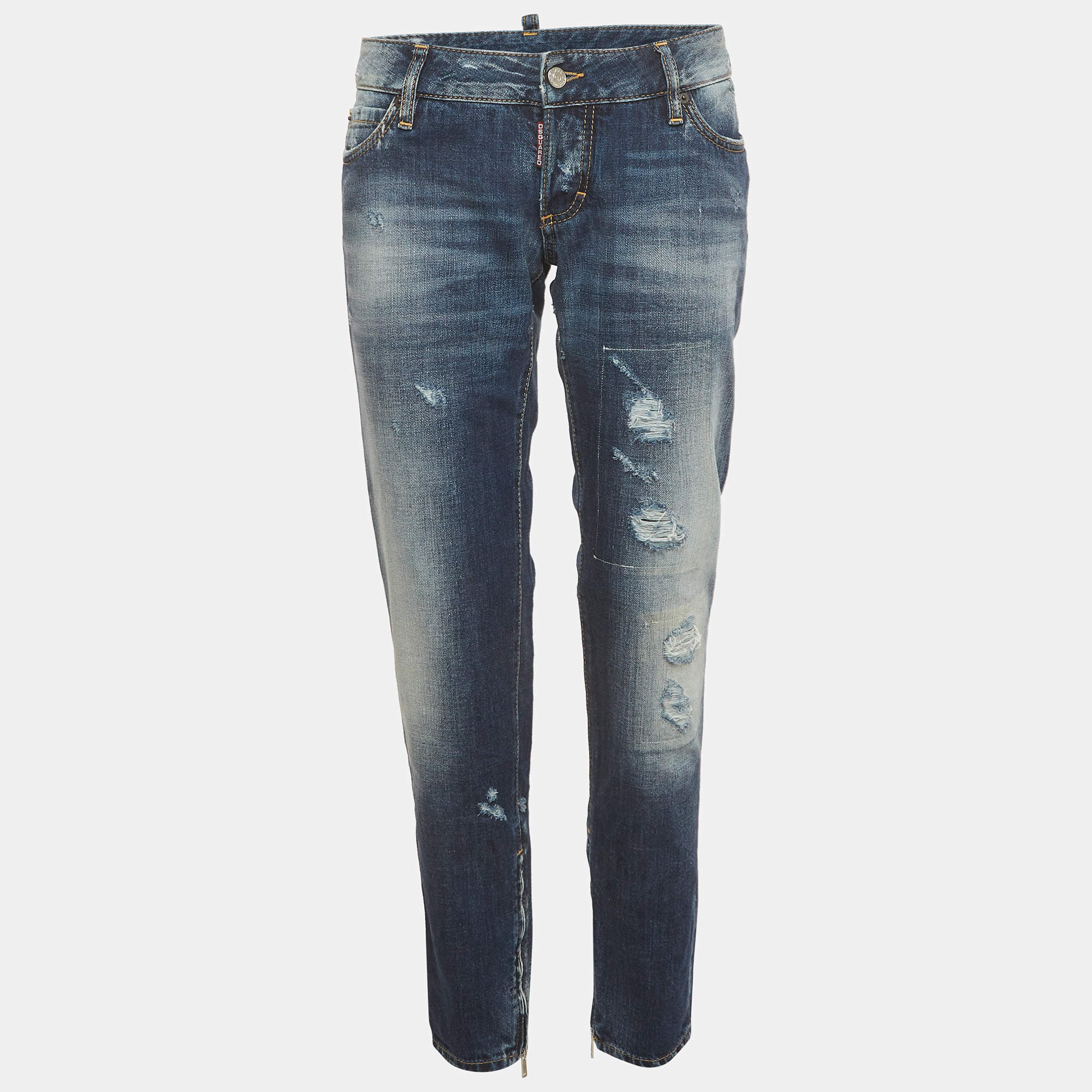 Pre Owned Dsquared2 Blue Distressed Denim Skinny Jeans L/Waist 35" 