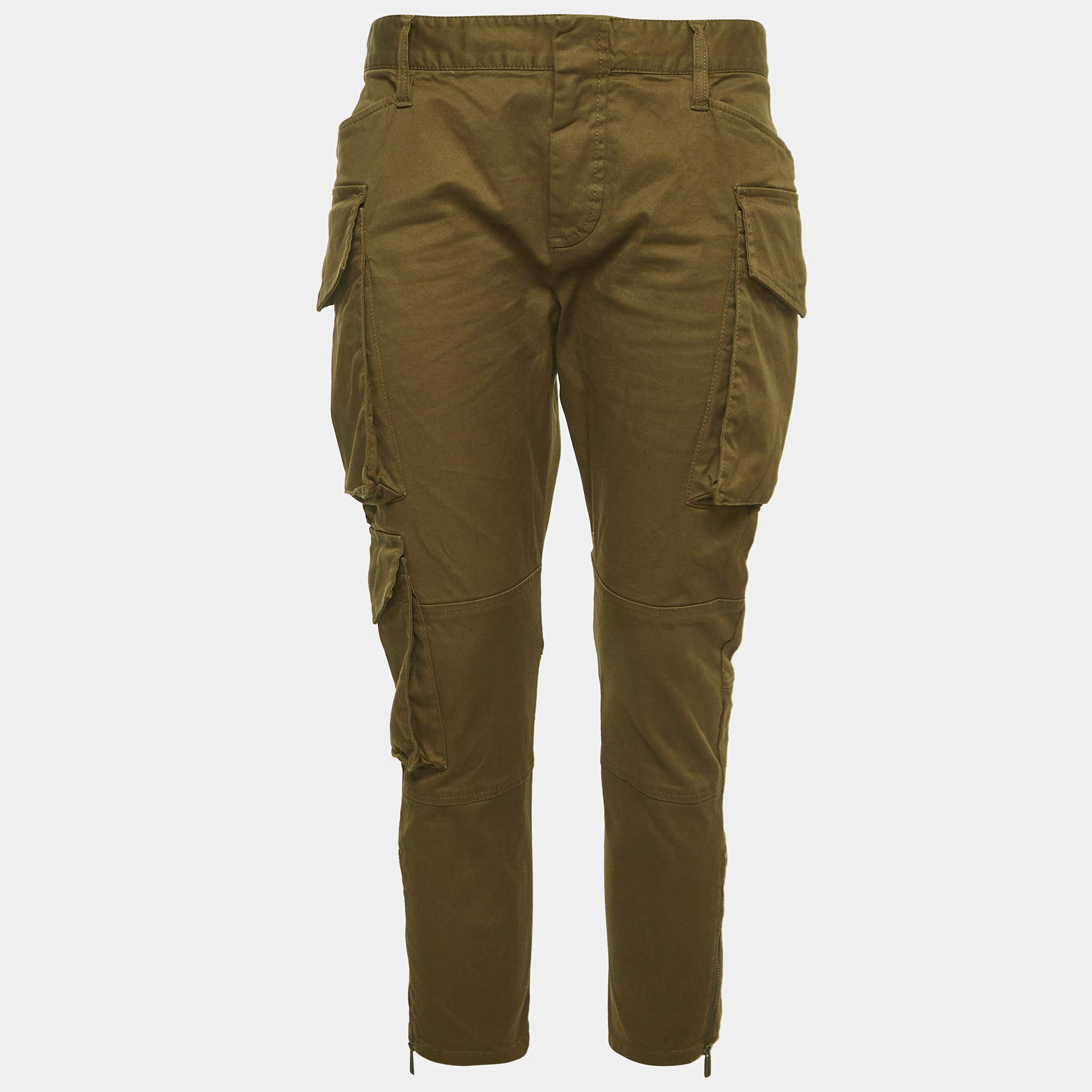 Pre Owned Dsquared2 Green Gabardine Cropped Cargo Trousers M 