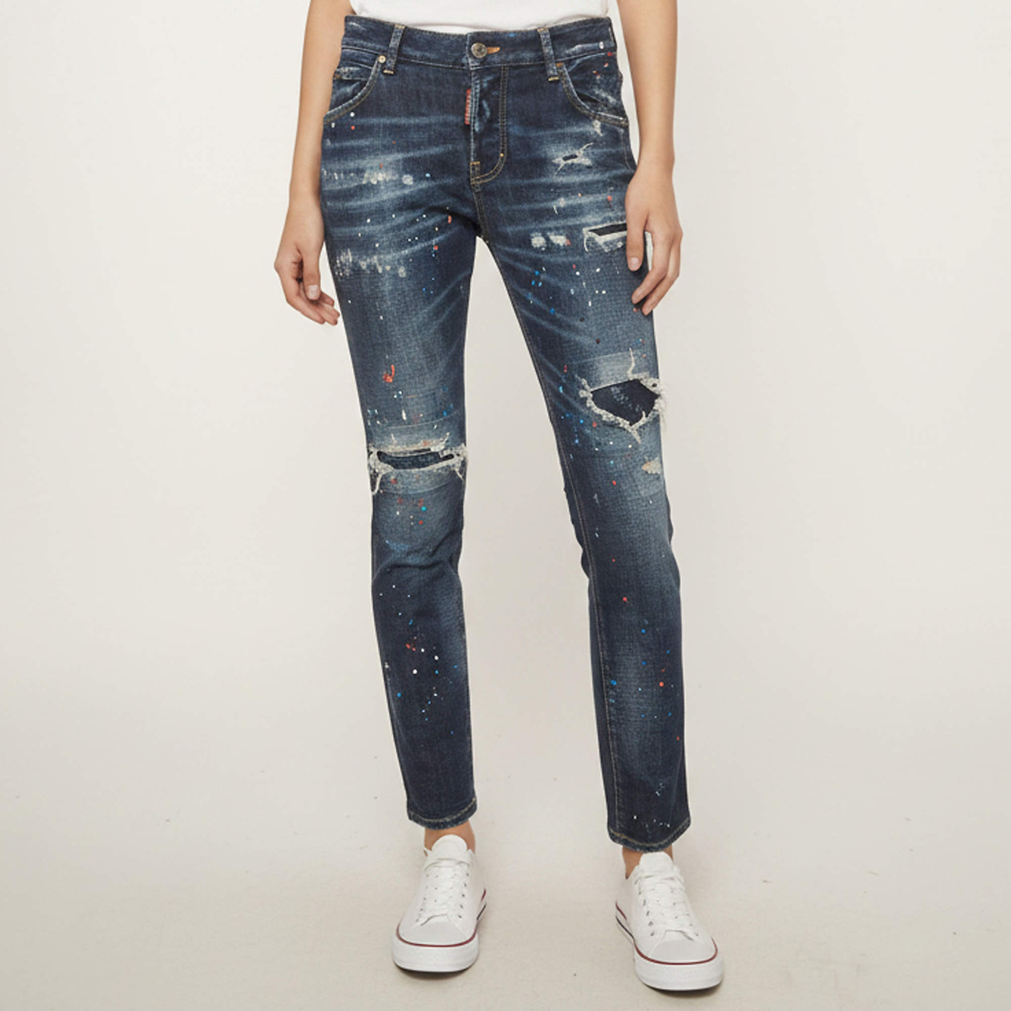 Pre Owned Dsquared2 Blue Distressed Denim Regular Fit Cool Girl Jeans S/Waist 30"
