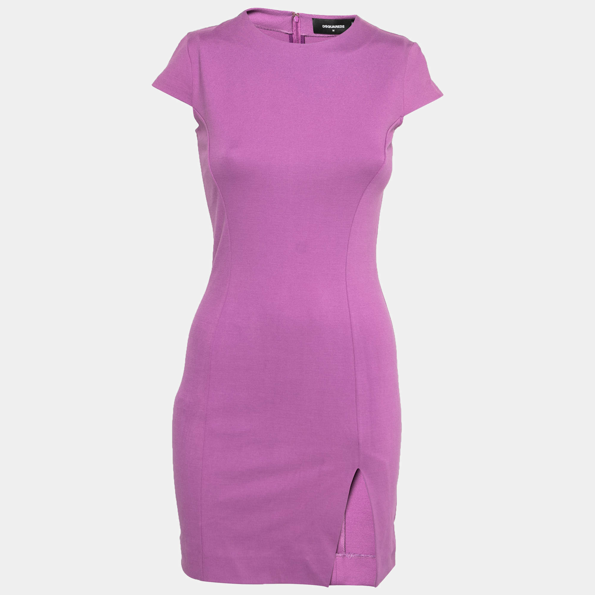 Pre Owned Dsquared2 Purple Jersey Paneled Cap Sleeve Slit Detail Fitted Dress M