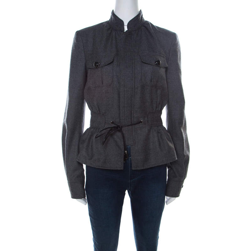 Dsquared2 Grey Wool Clinched Waist Zip Front Jacket M