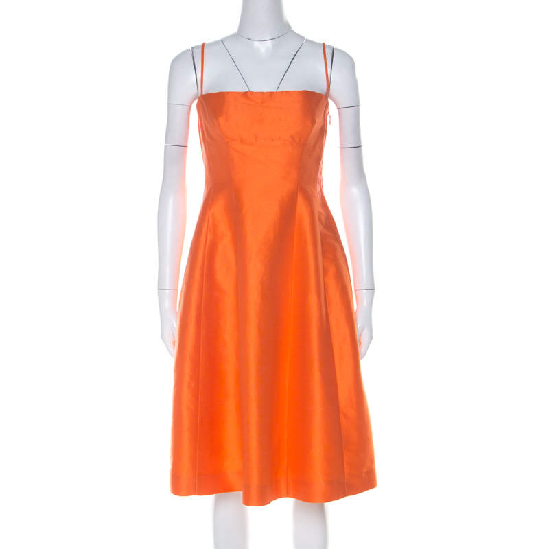 Pre Owned Dsquared2 Orange Ramie Silk Paneled A Line Camisole Dress M