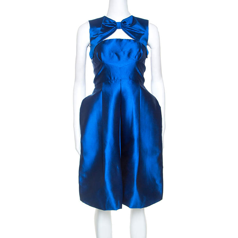 Dsquared2 Blue Silk Bow Neckline Balloon Hem Dress S