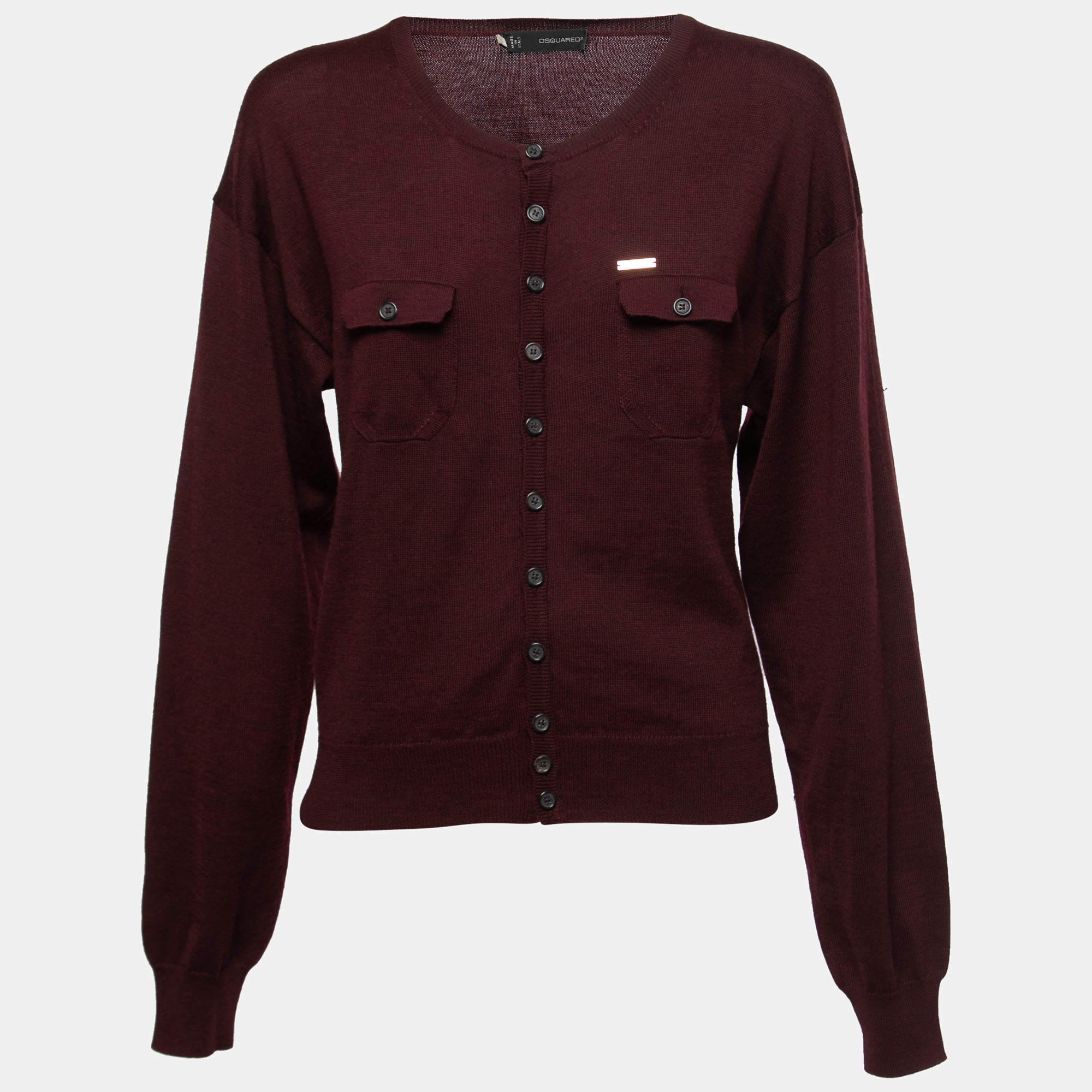 Dsquared2 Burgundy Wool & Silk Knit Button Front Cardigan L