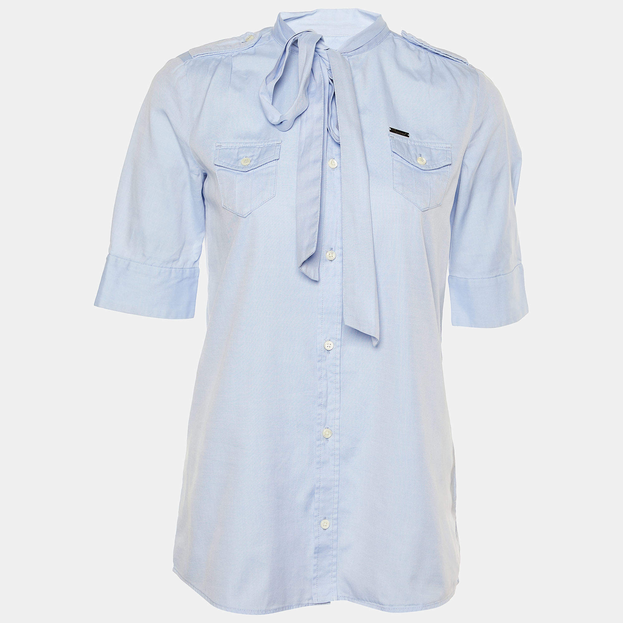 Dsquared2 Blue Cotton Bow Tie Button Front Shirt M