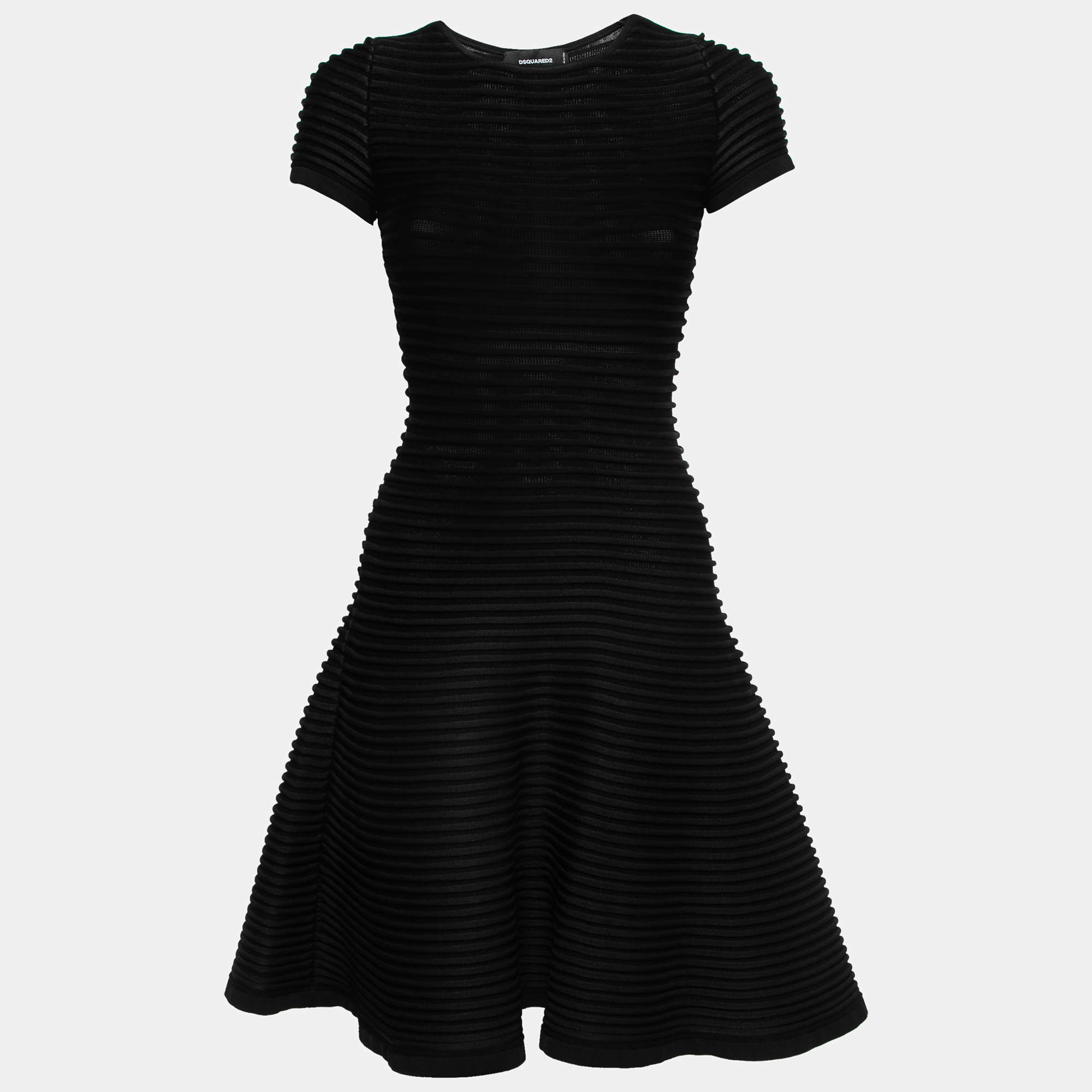 Pre Owned Dsquared2 Black Ribbed Knit Flared Midi Dress M