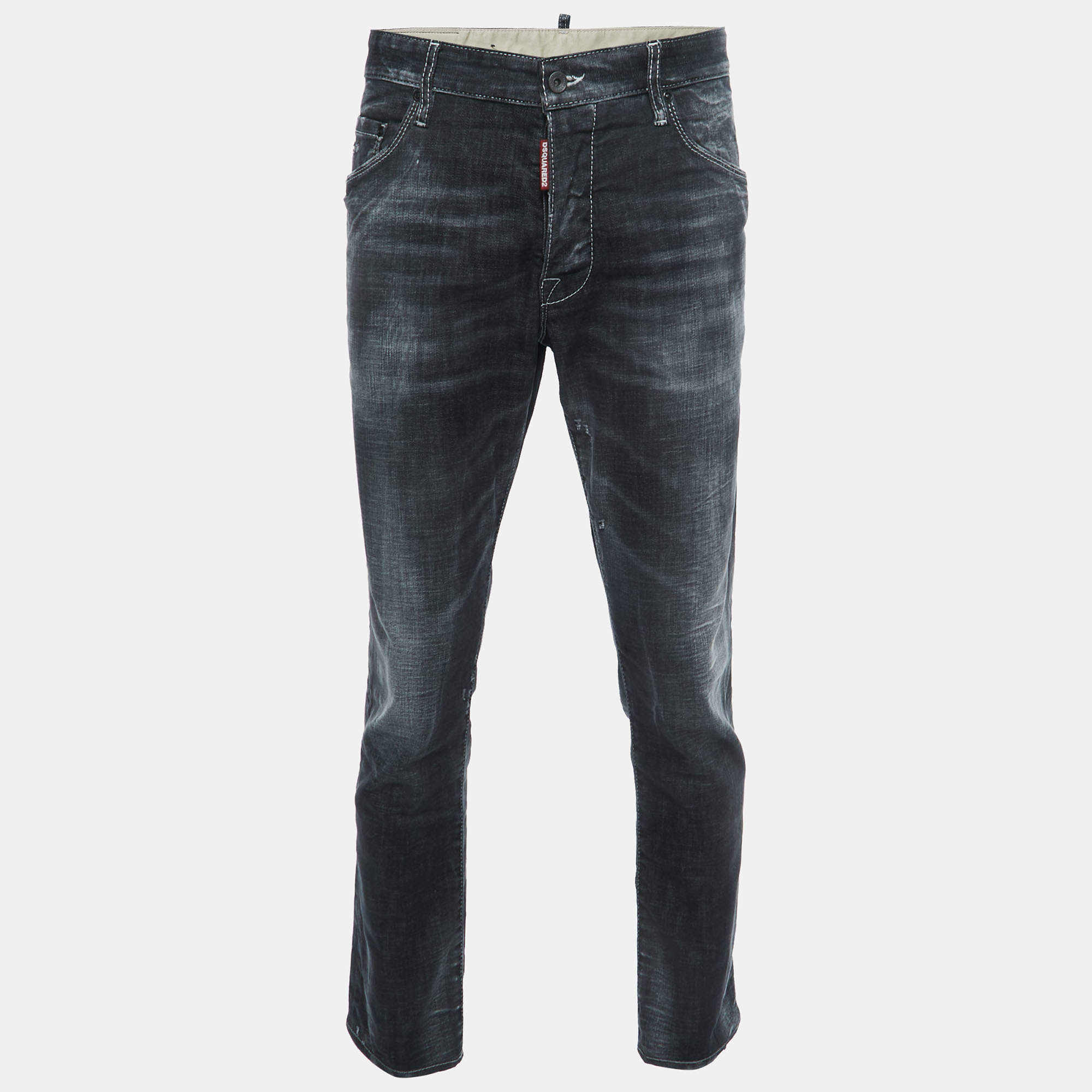 Pre Owned Dsquared2 Dark Grey Washed Denim Jeans XXL Waist 36"