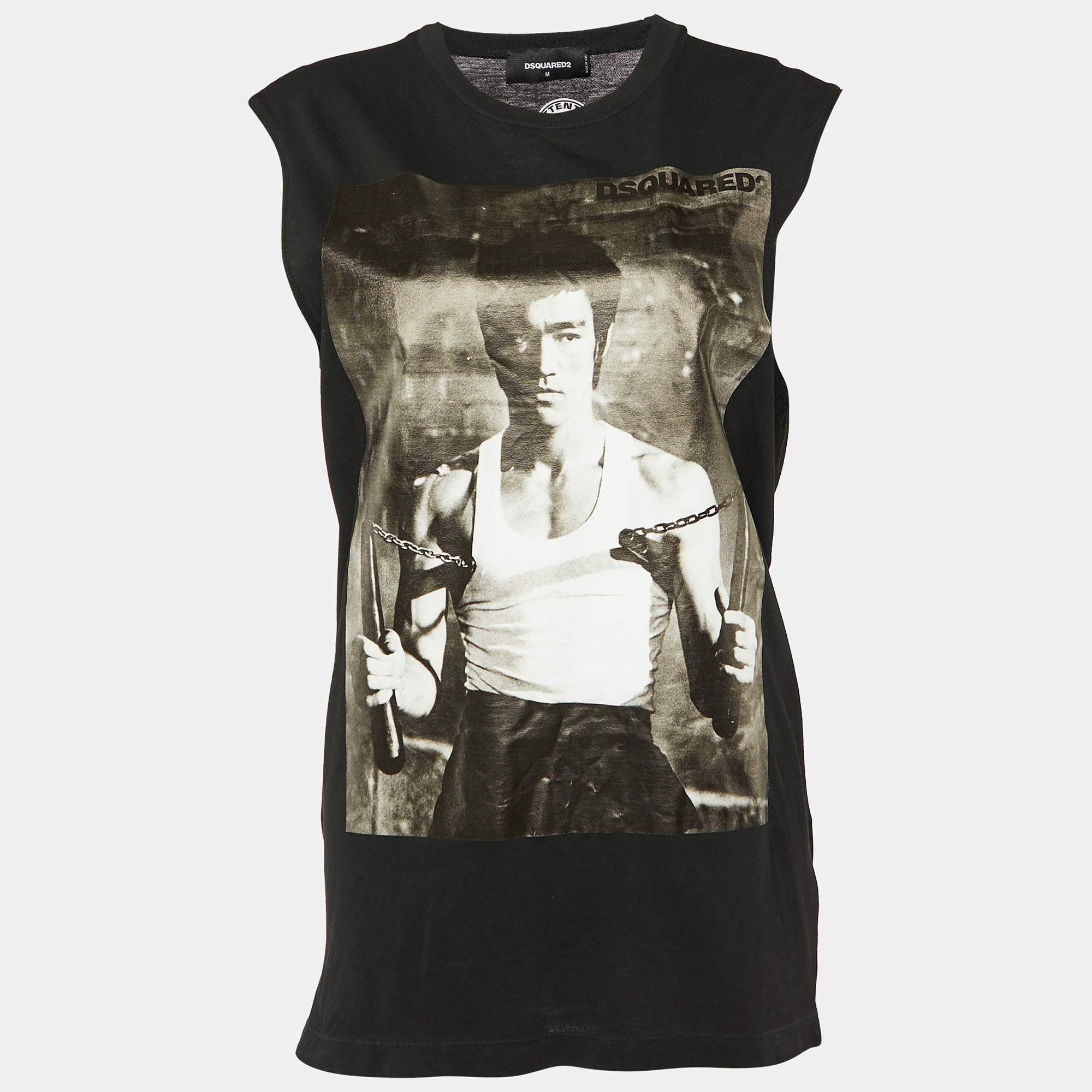 Pre Owned Dsquared2 Black Bruce Lee Printed Sleeveless T-Shirt M 
