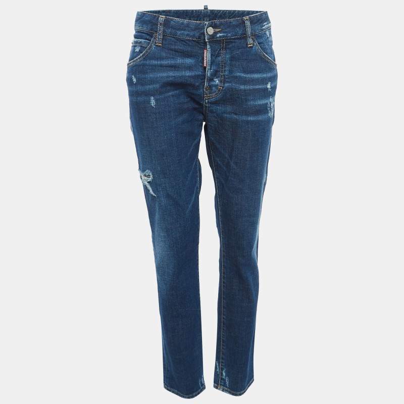 Pre Owned Dsquared2 Blue Distressed Denim Cool Girl Jean M