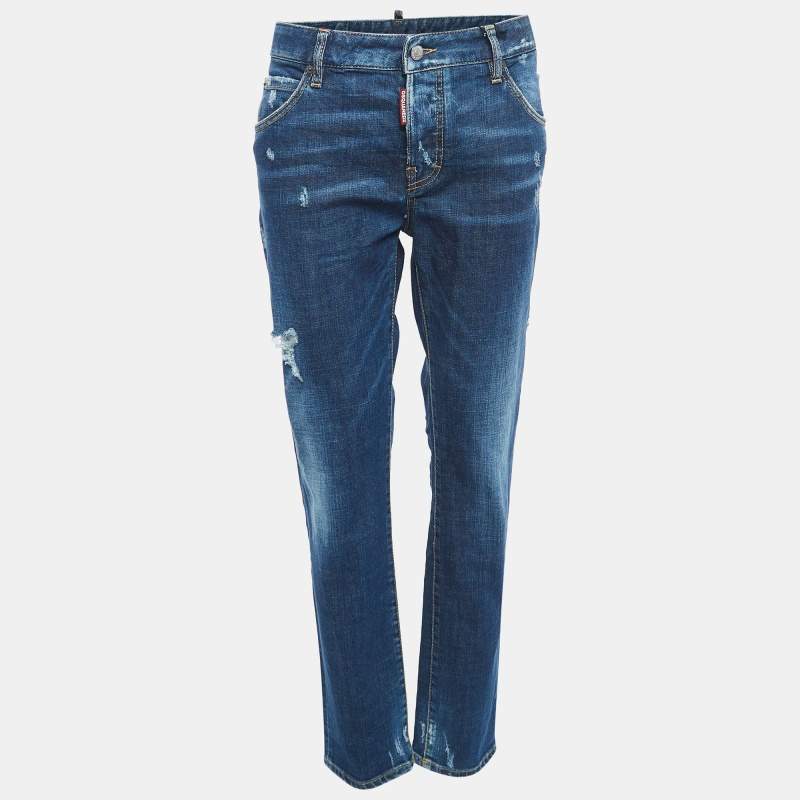 Pre Owned Dsquared2 Blue Distressed Denim Cool Girl Jeans L