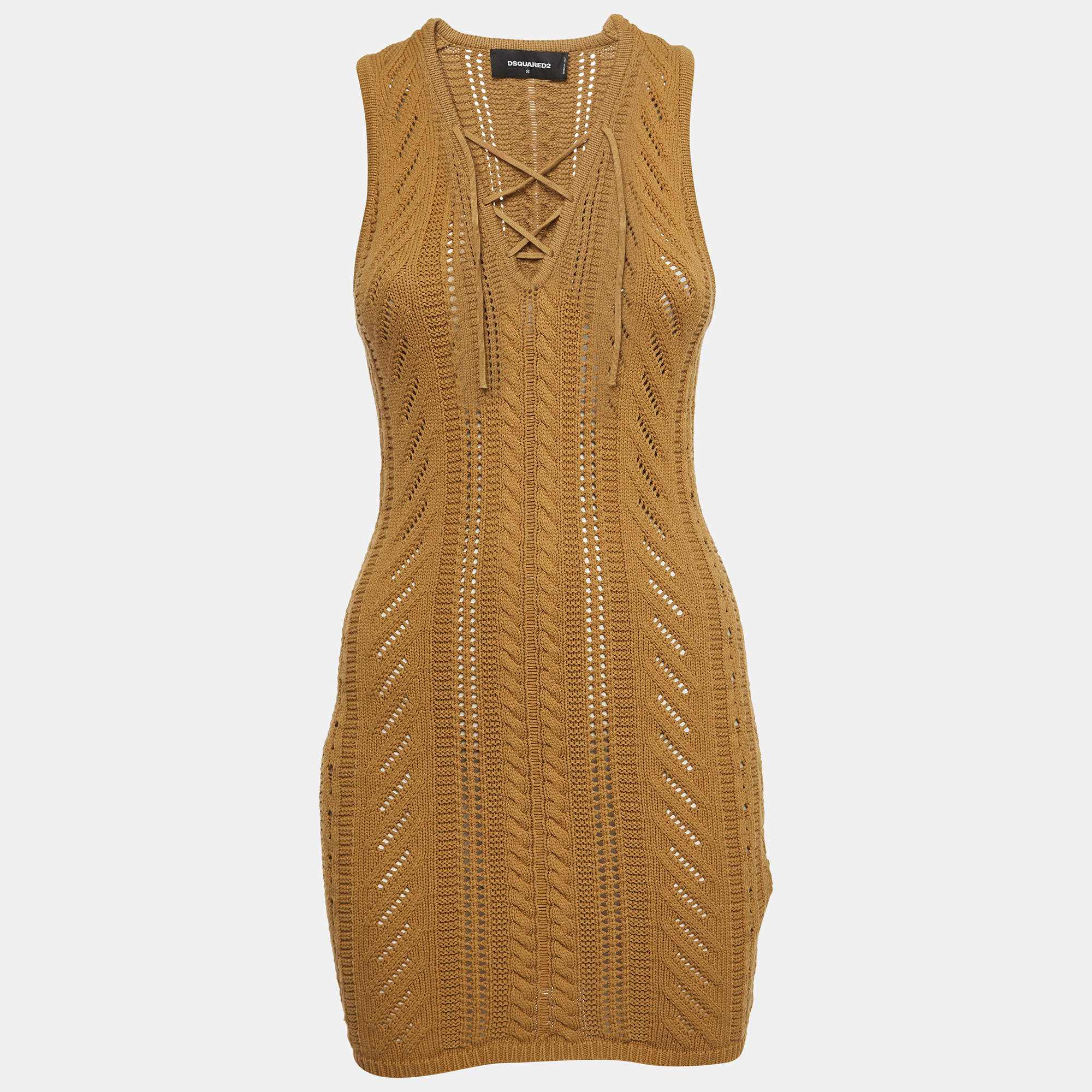 Pre Owned Dsquared2 Mustard Yellow Knit Sleeveless Mini Dress S