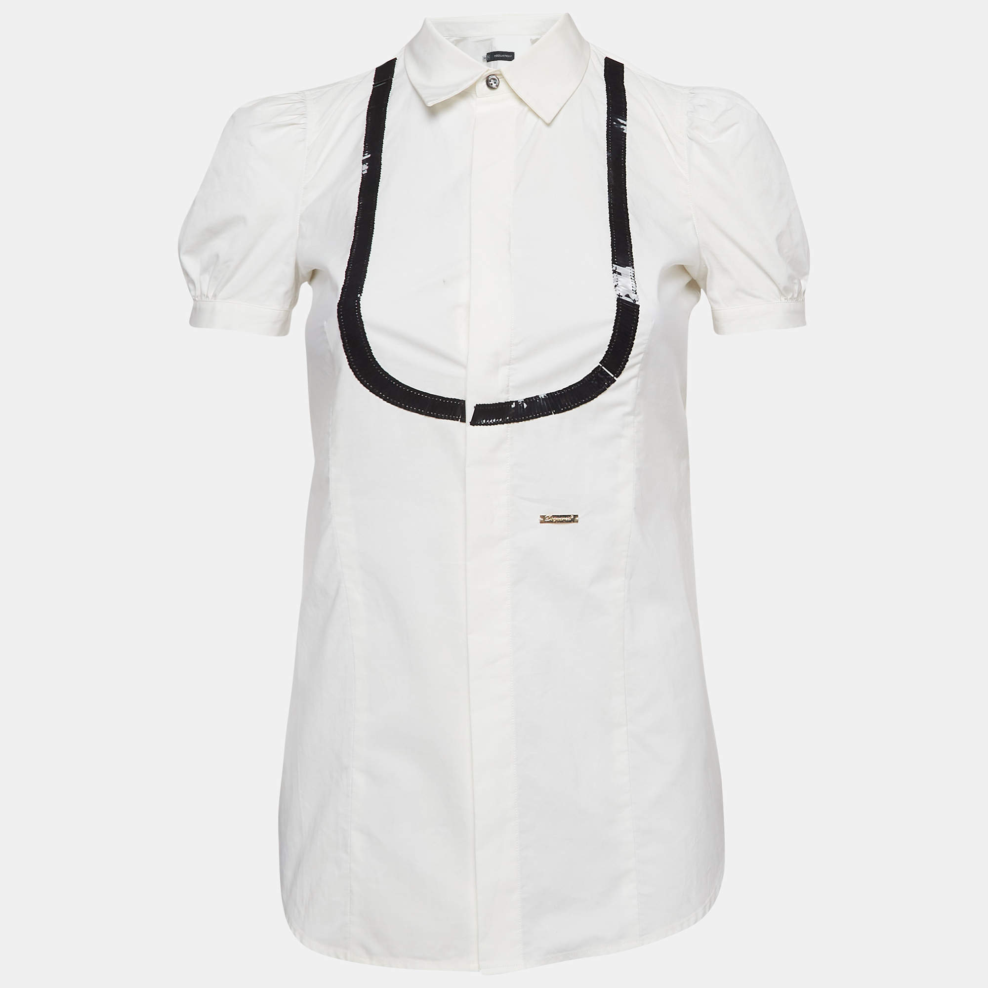 Dsquared2 White Cotton Neck Embellished Shirt S