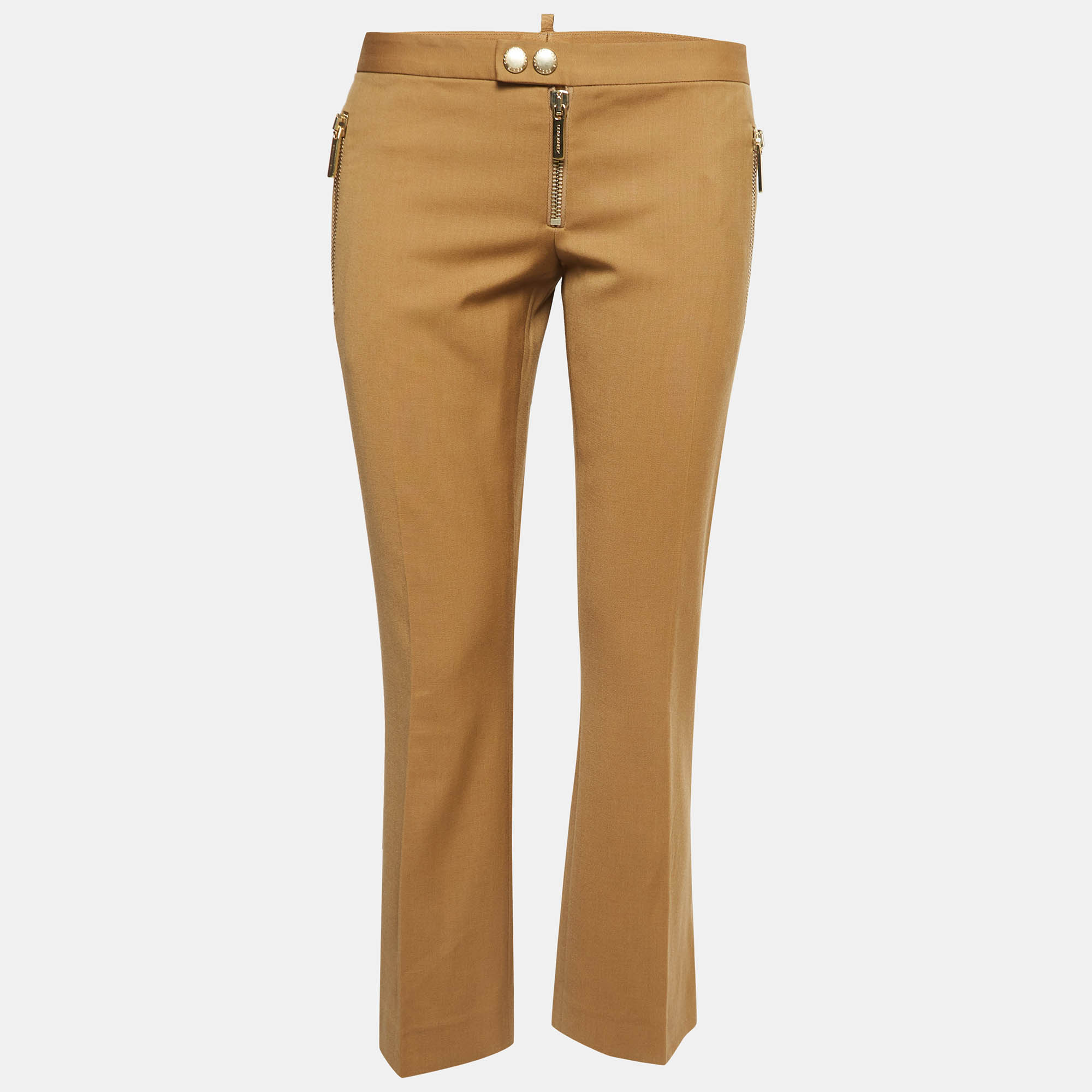 Dsquared2 Brown Gabardine Zipper Detail Trousers M