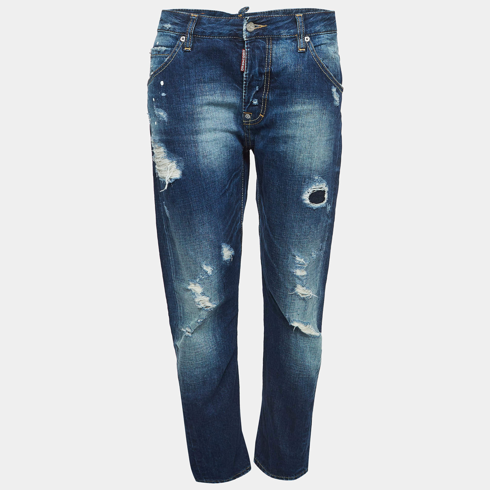Dsquared2 Blue Distressed Denim Frayed Skinny Jeans M Waist 30"