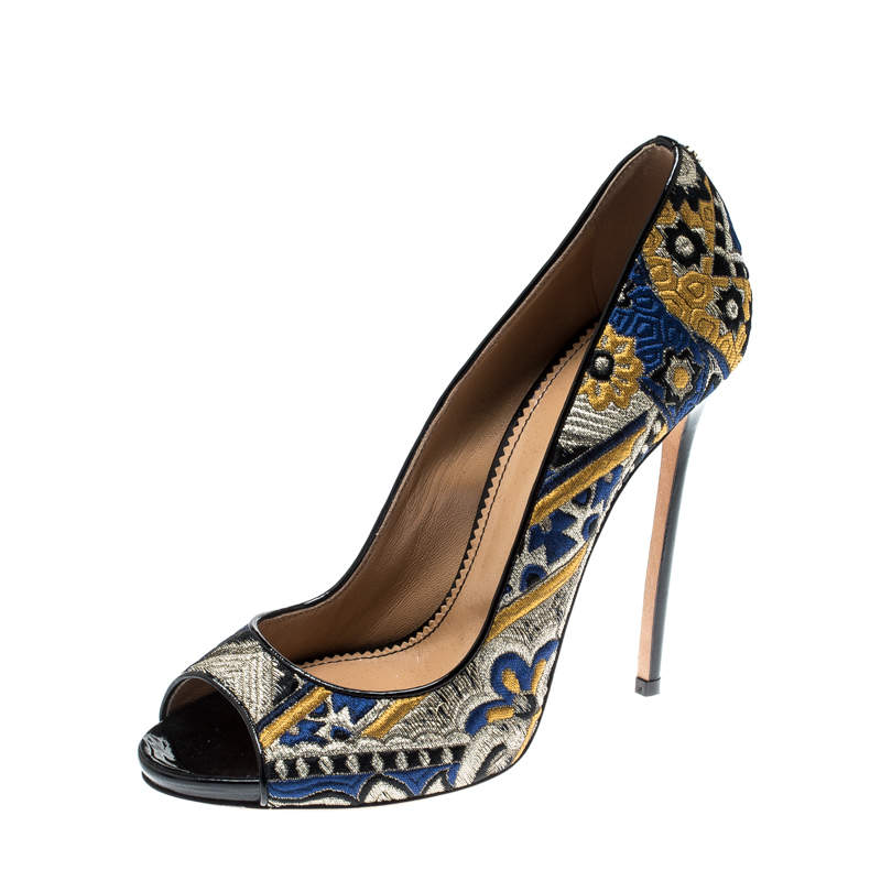 Dsquared2 Multicolor Brocade Fabric Peep Toe Pumps Size 40