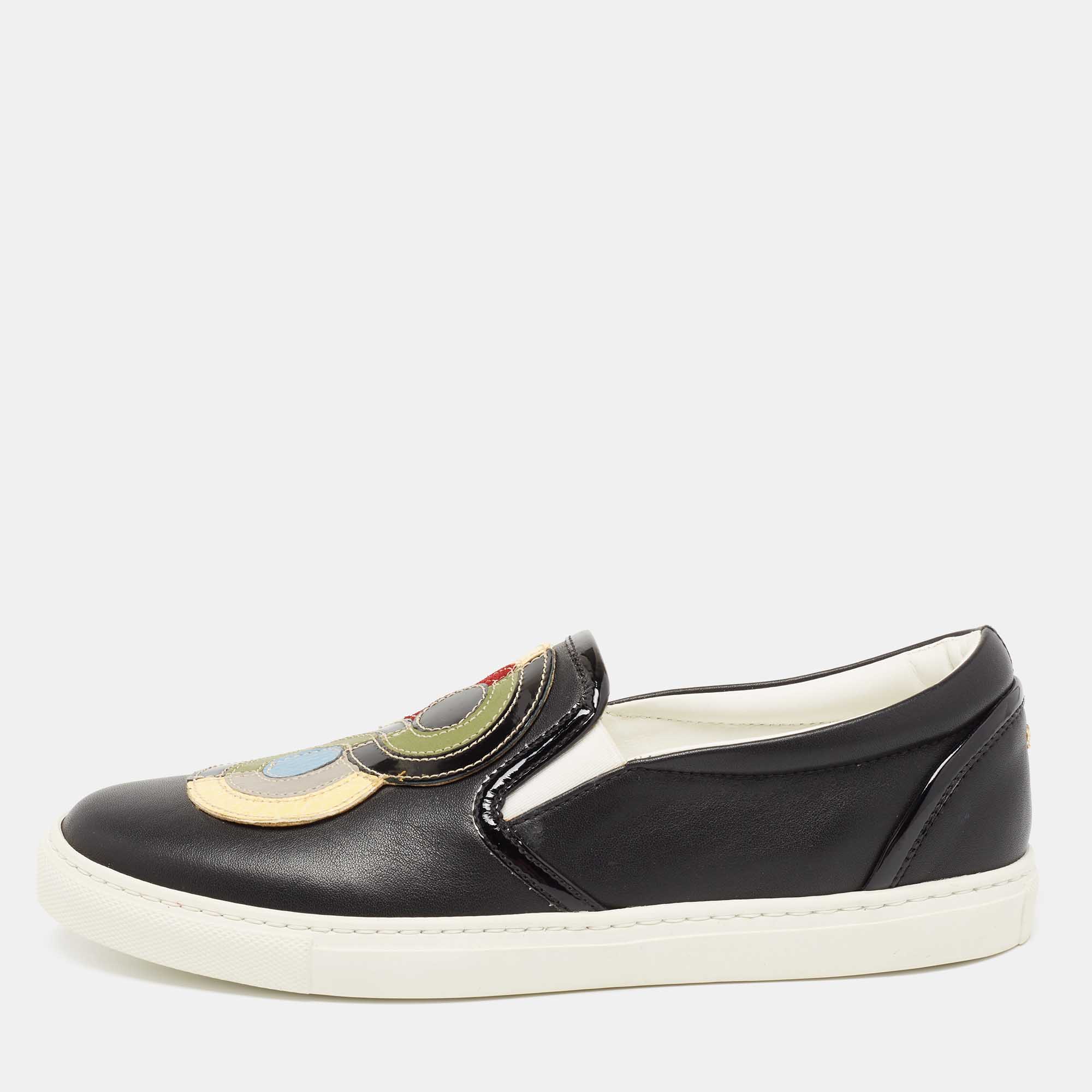 Dsquared2 Black Leather And Python Trim Slip On Sneakers Size 37