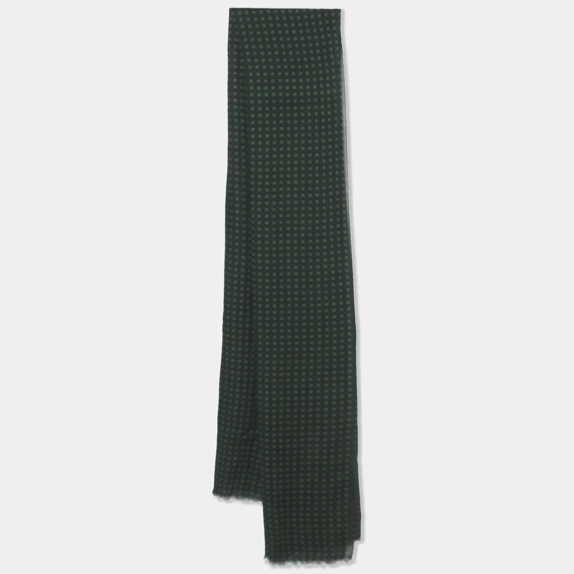 Pre Owned Dunhill Green Dotted Wool & Silk Scarf