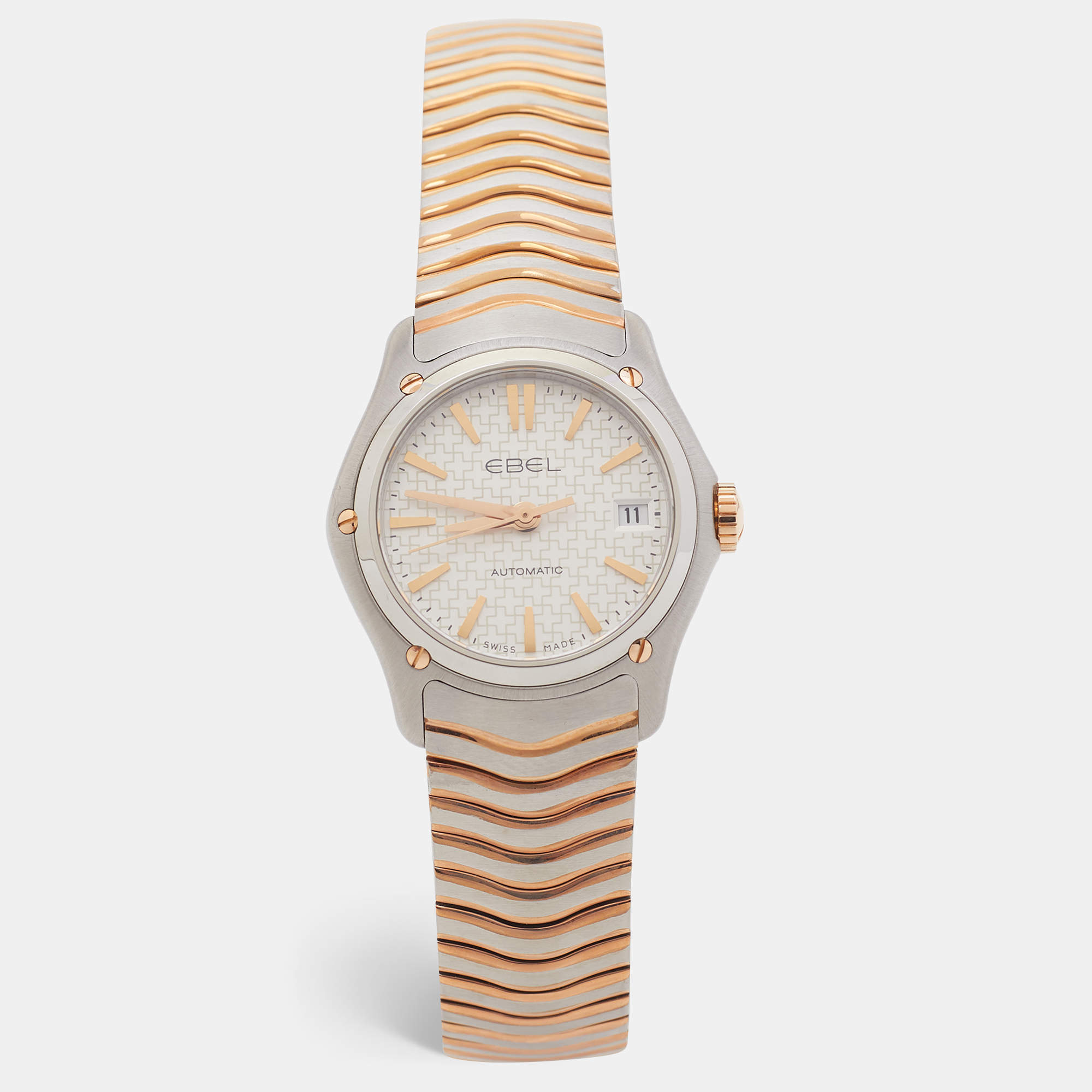 Pre Owned Ebel Silver 18k Rose Gold Stainless Steel Classic Wave 1216086 Women's Wristwatch 27 mm