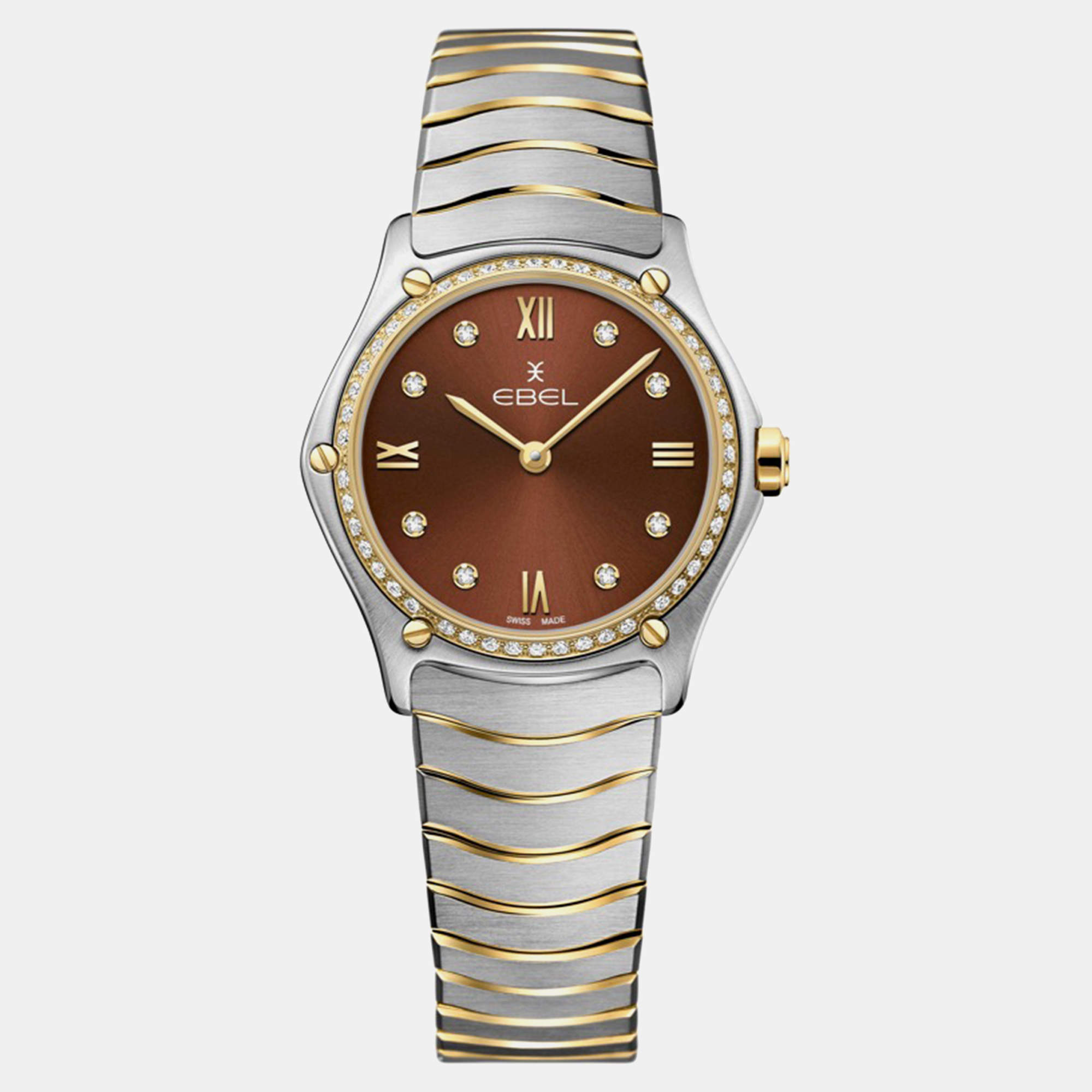 Pre Owned Ebel Brown Stainless Steel Classic Sport 1216464A Quartz Women's Wristwatch 29 mm