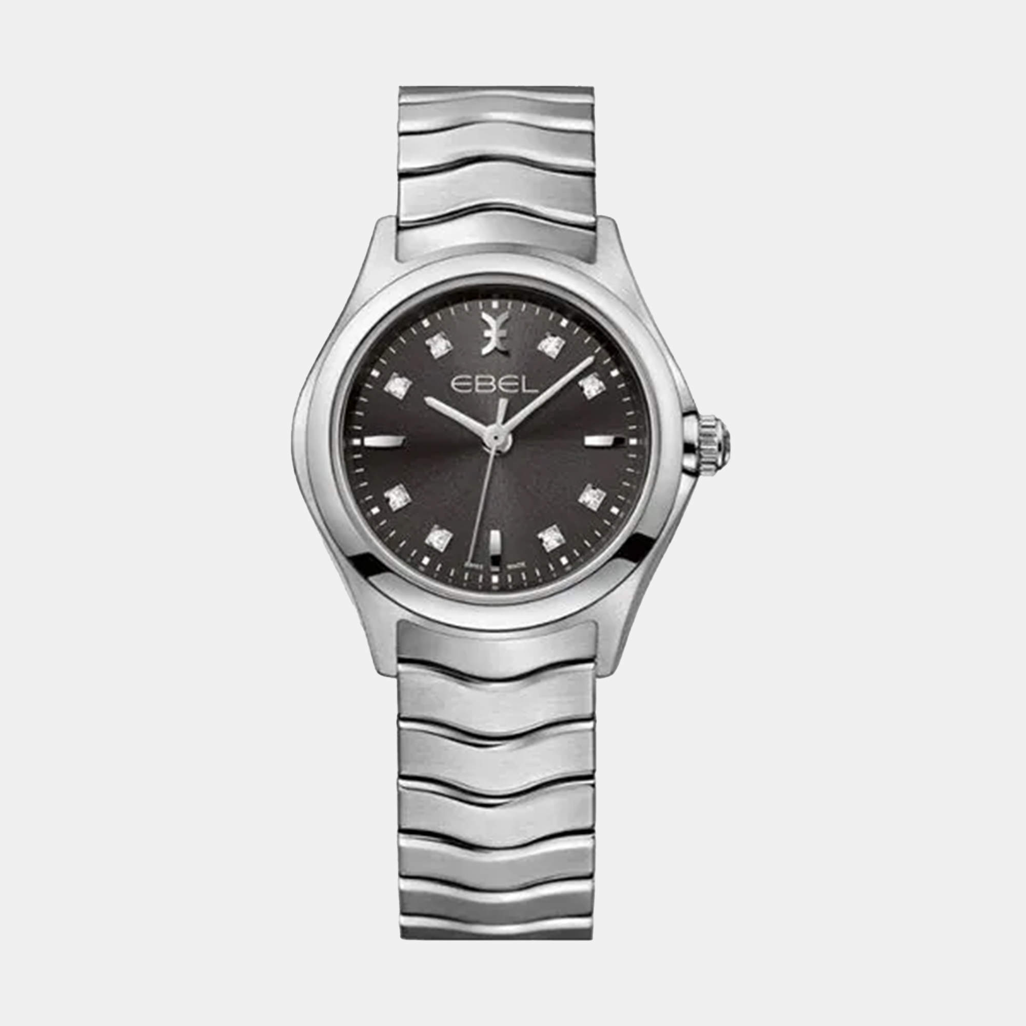 Pre Owned Ebel Black Stainless Steel Wave 1216316 Quartz Women's Wristwatch 30 mm