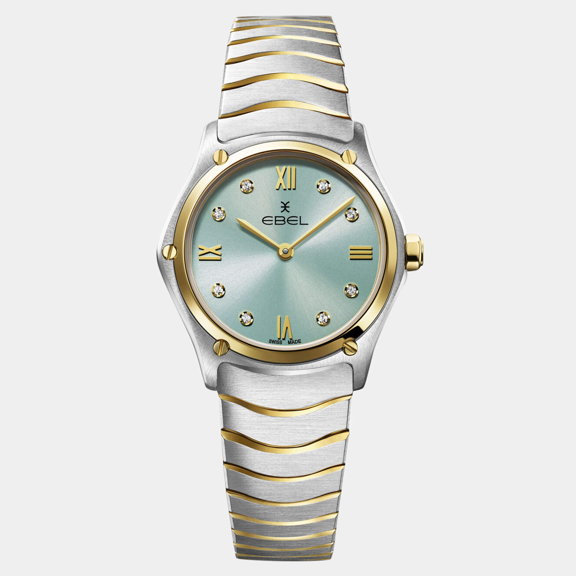 Ebel Mint Blue Diamond 18k Yellow Gold Sport Classic 1216557 Quartz Women's Wristwatch 29 mm