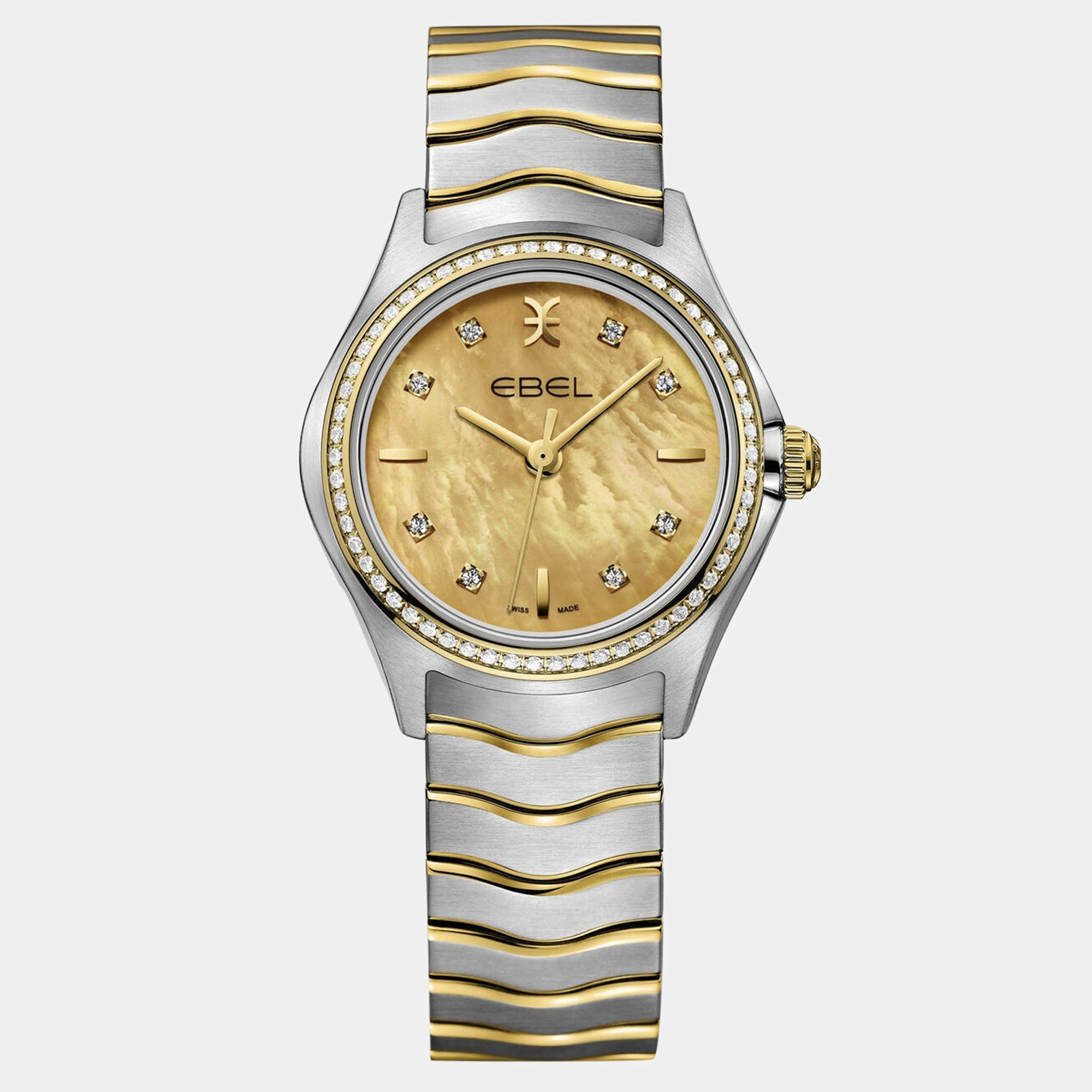 Ebel MOP 18K Yellow Gold Stainless Steel Wave 1216571 Quartz Women's Wristwatch 30 mm