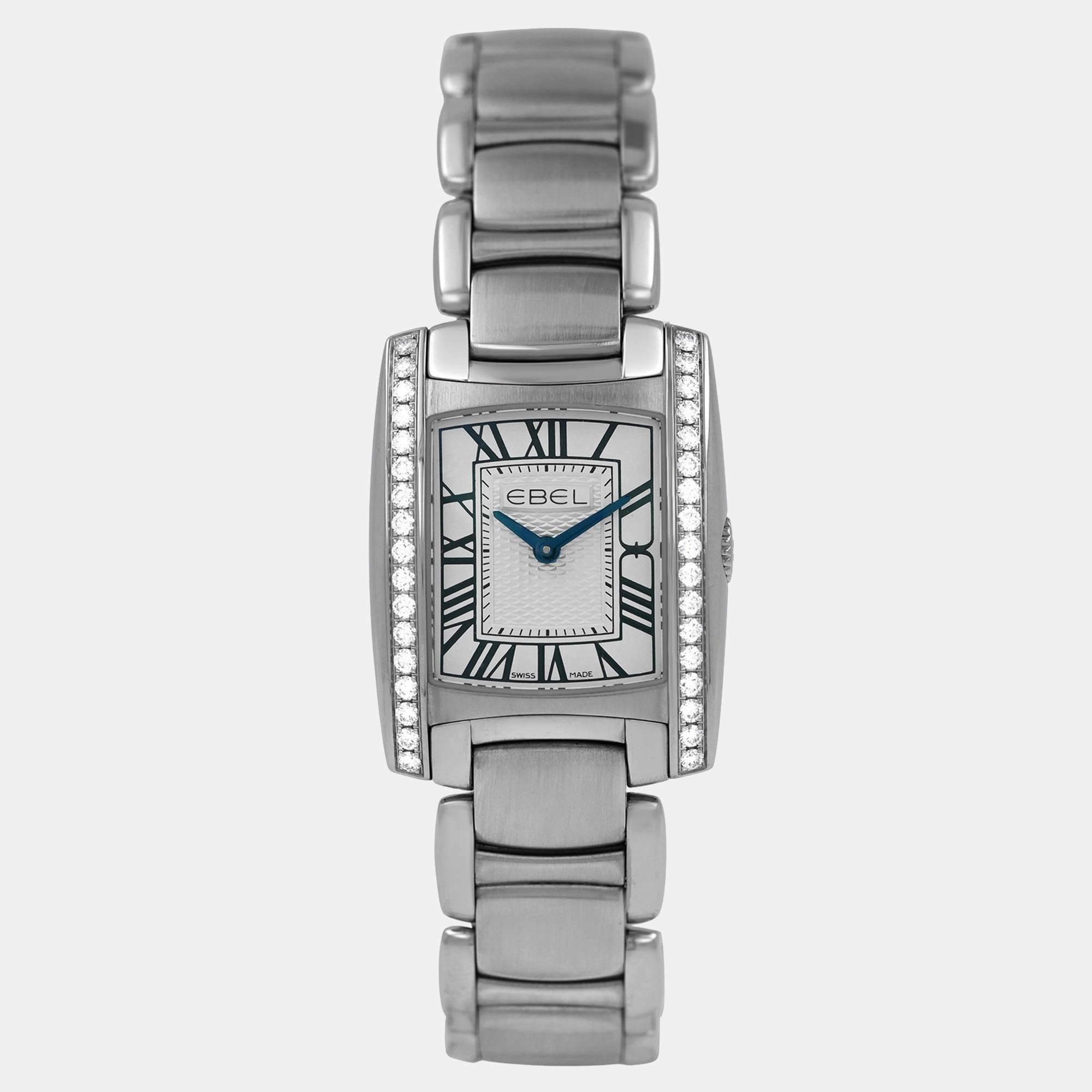 Pre Owned Ebel Brasilia E9976M2S Quartz Diamond Stainless Steel Women's Wristwatch 24 x 22 mm