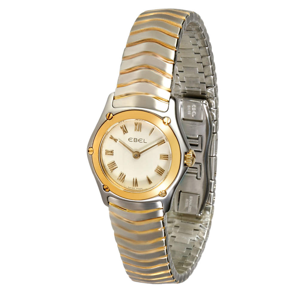 Pre Owned Ebel White 18K Yellow Gold And Stainless Steel Classic Wave 1157F11-1225 Women's Wristwatch 24 MM